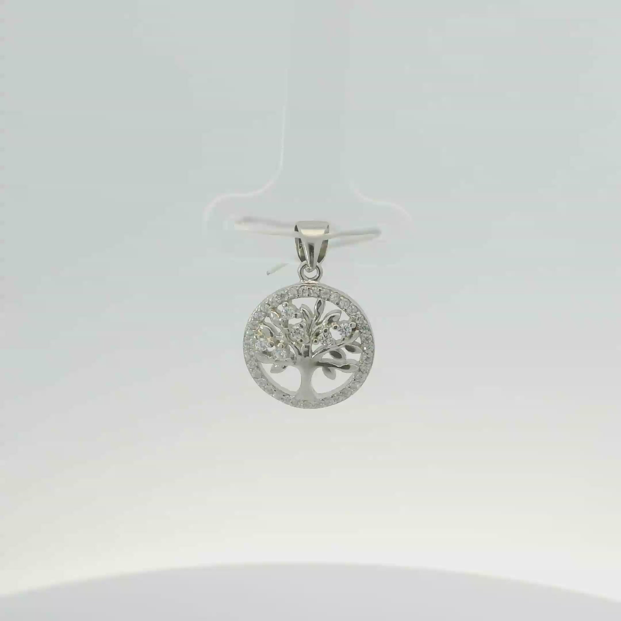 CUBIC ZIRCONIA STERLING SILVER PENDANT (TREE OF LIFE)