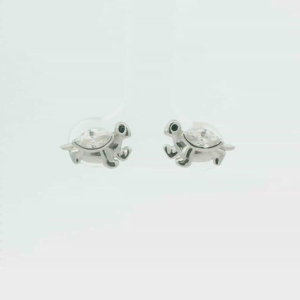 WHITE CUBIC ZIRCONIA STERLING SILVER EARRINGS (TURTLE)