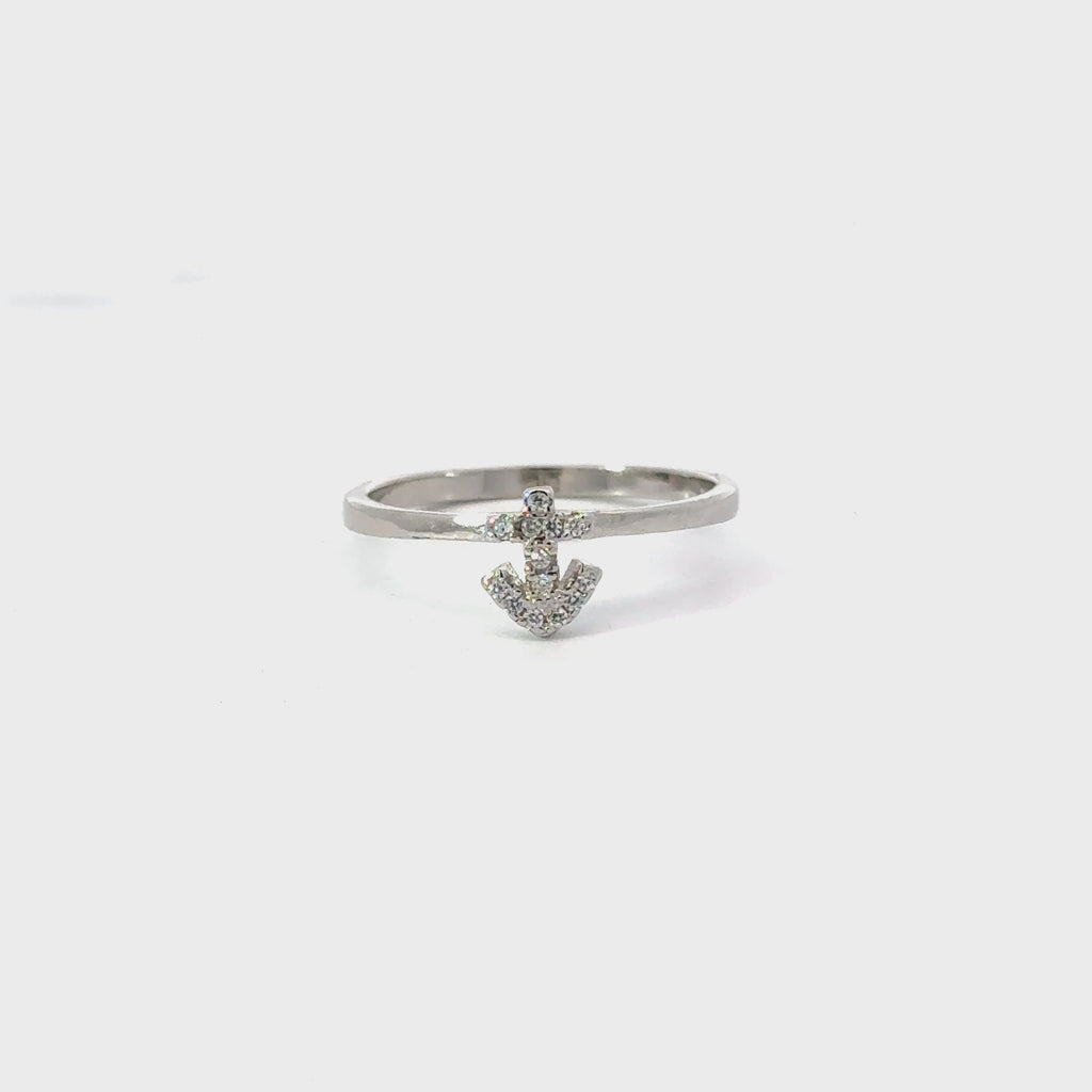WHITE CUBIC ZIRCONIA STERLING SILVER RING (ANCHOR)