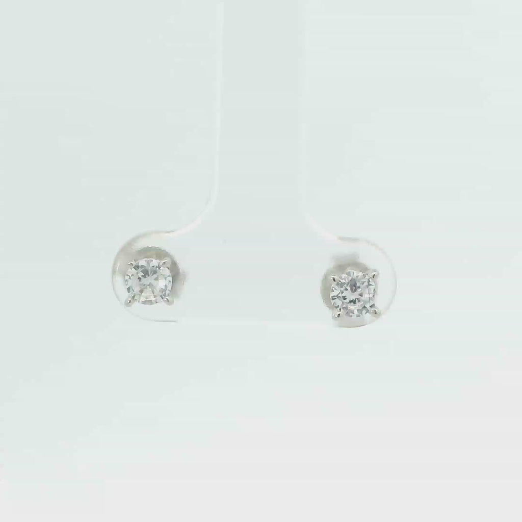 WHITE CUBIC ZIRCONIA STERLING SILVER EARRINGS (ROUND) 4MM