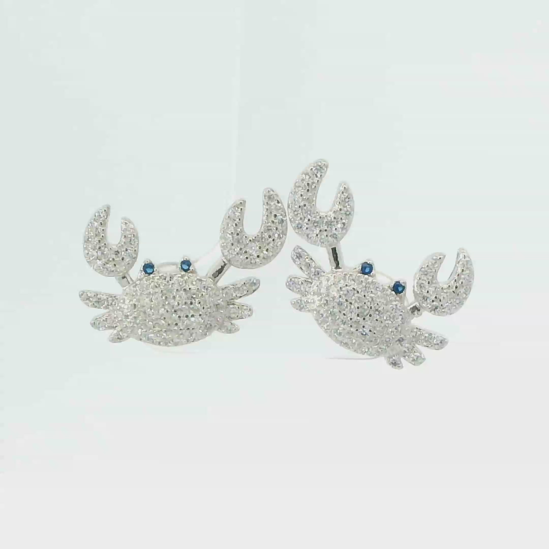 WHITE CUBIC ZIRCONIA STERLING SILVER EARRINGS (CRAB)