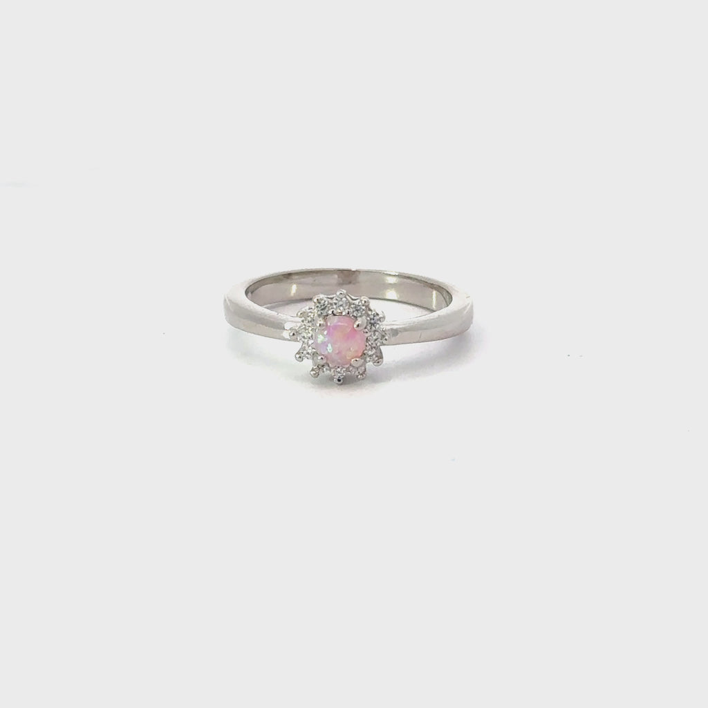 Pink Lab Opal Cubic Zirconia Sterling Silver Ring