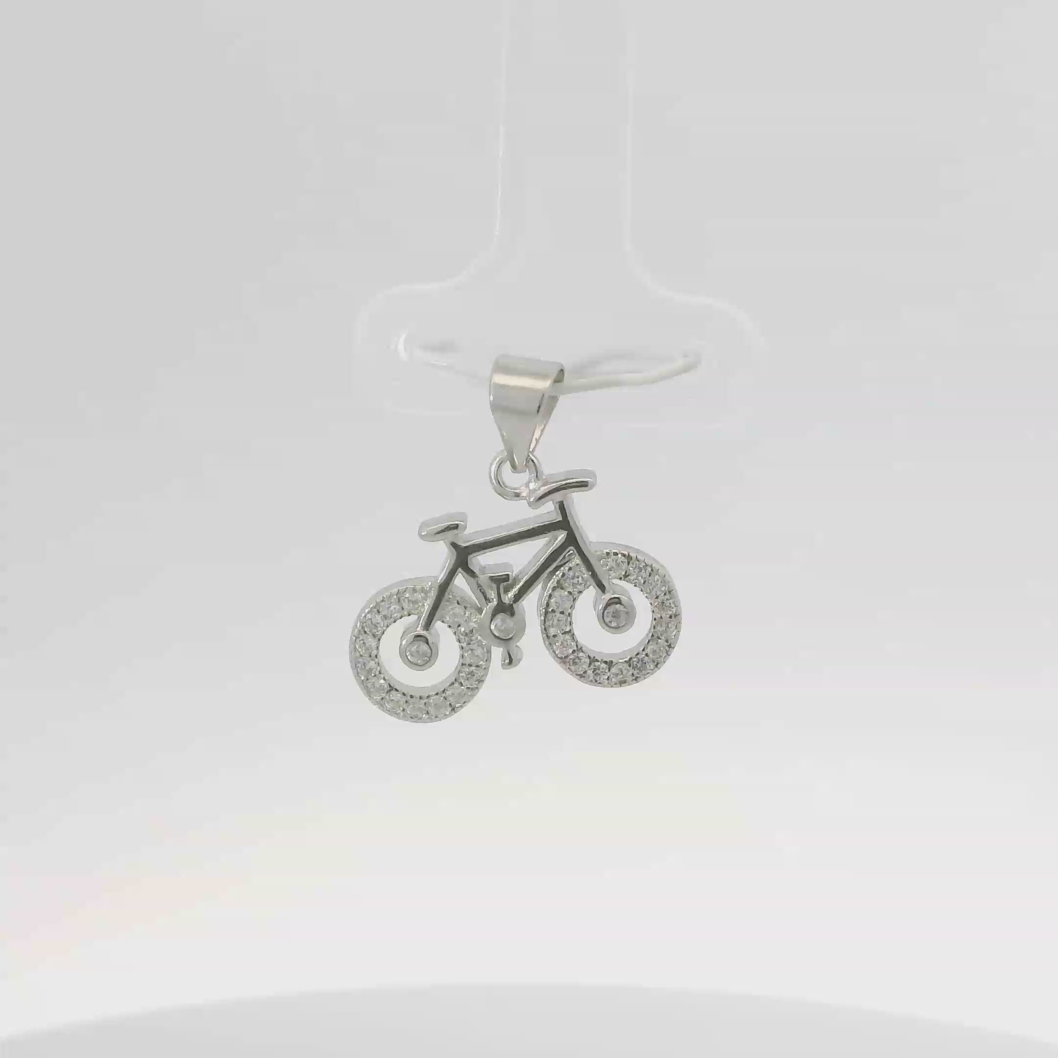 CUBIC ZIRCONIA BICYCLE STERLING SILVER PENDANT