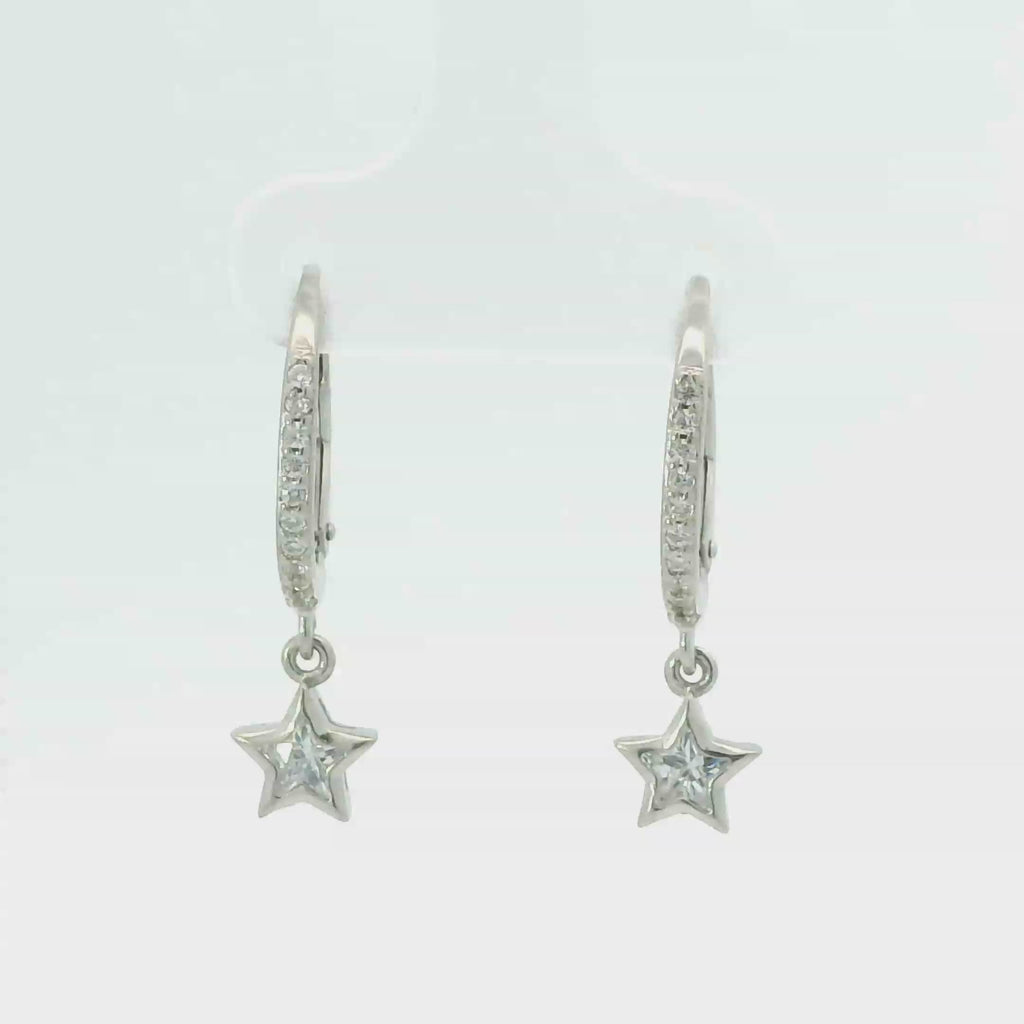 WHITE CUBIC ZIRCONIA STERLING SILVER EARRINGS (STAR)