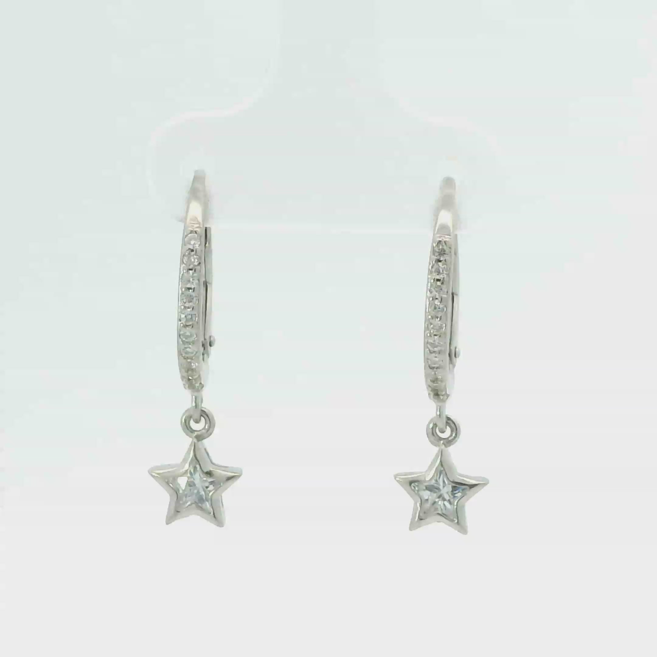 WHITE CUBIC ZIRCONIA STERLING SILVER EARRINGS (STAR)