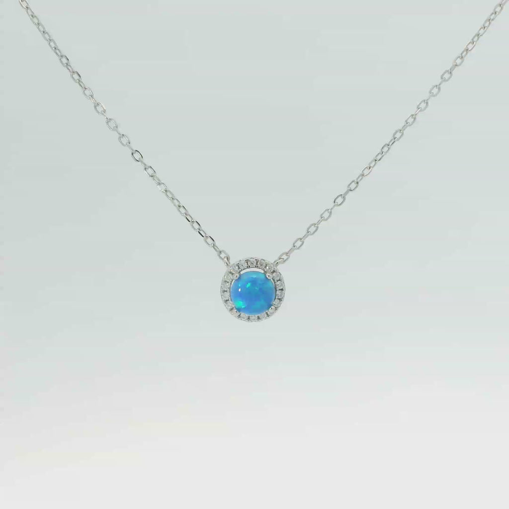 BLUE STERLING SILVER LAB OPAL NECKLACE (ROUND)