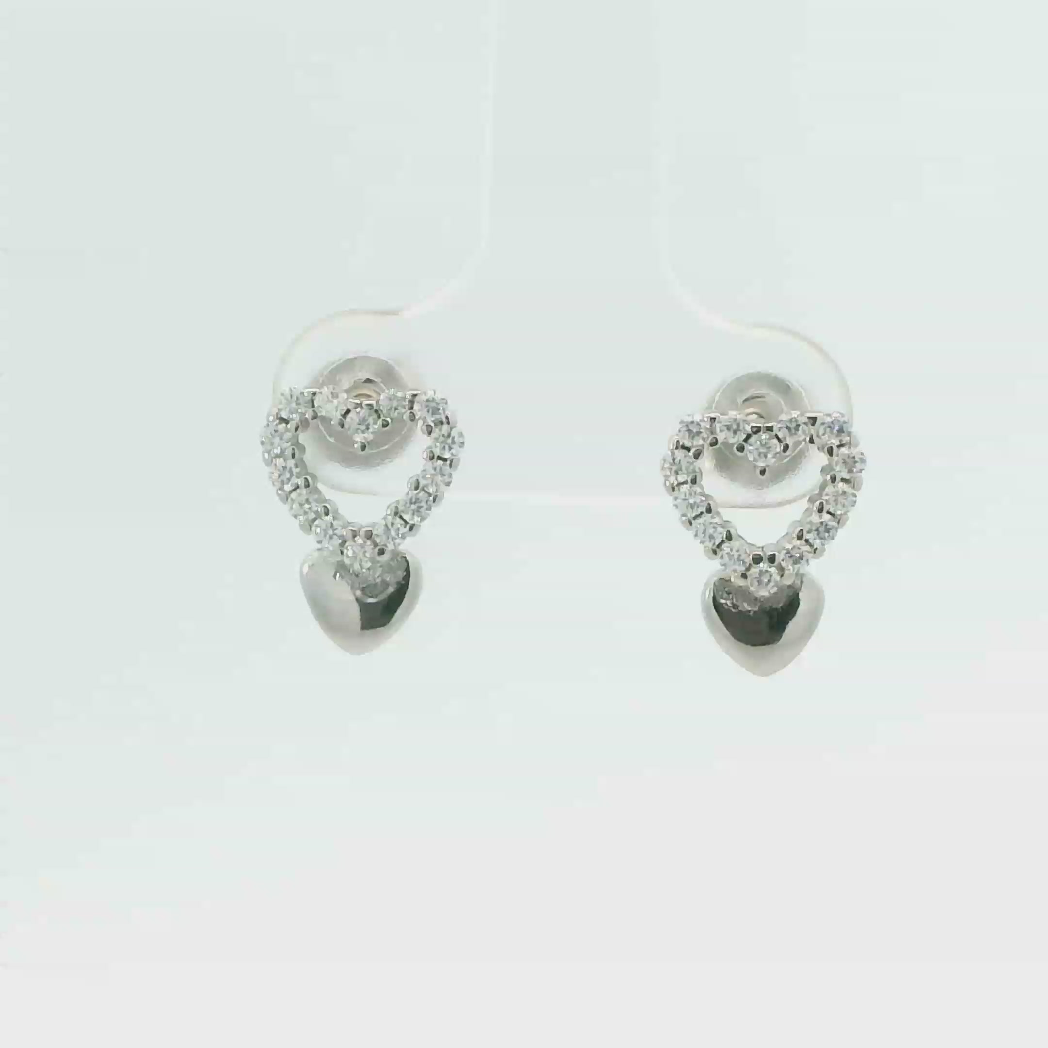 WHITE CUBIC ZIRCONIA STERLING SILVER EARRINGS (HEARTS)