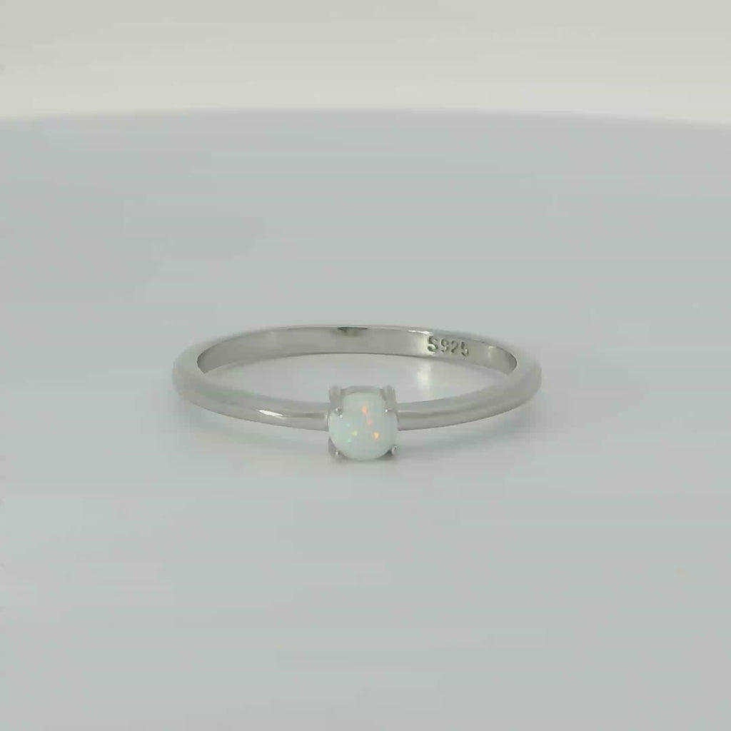 White Lab Opal Sterling Silver Ring