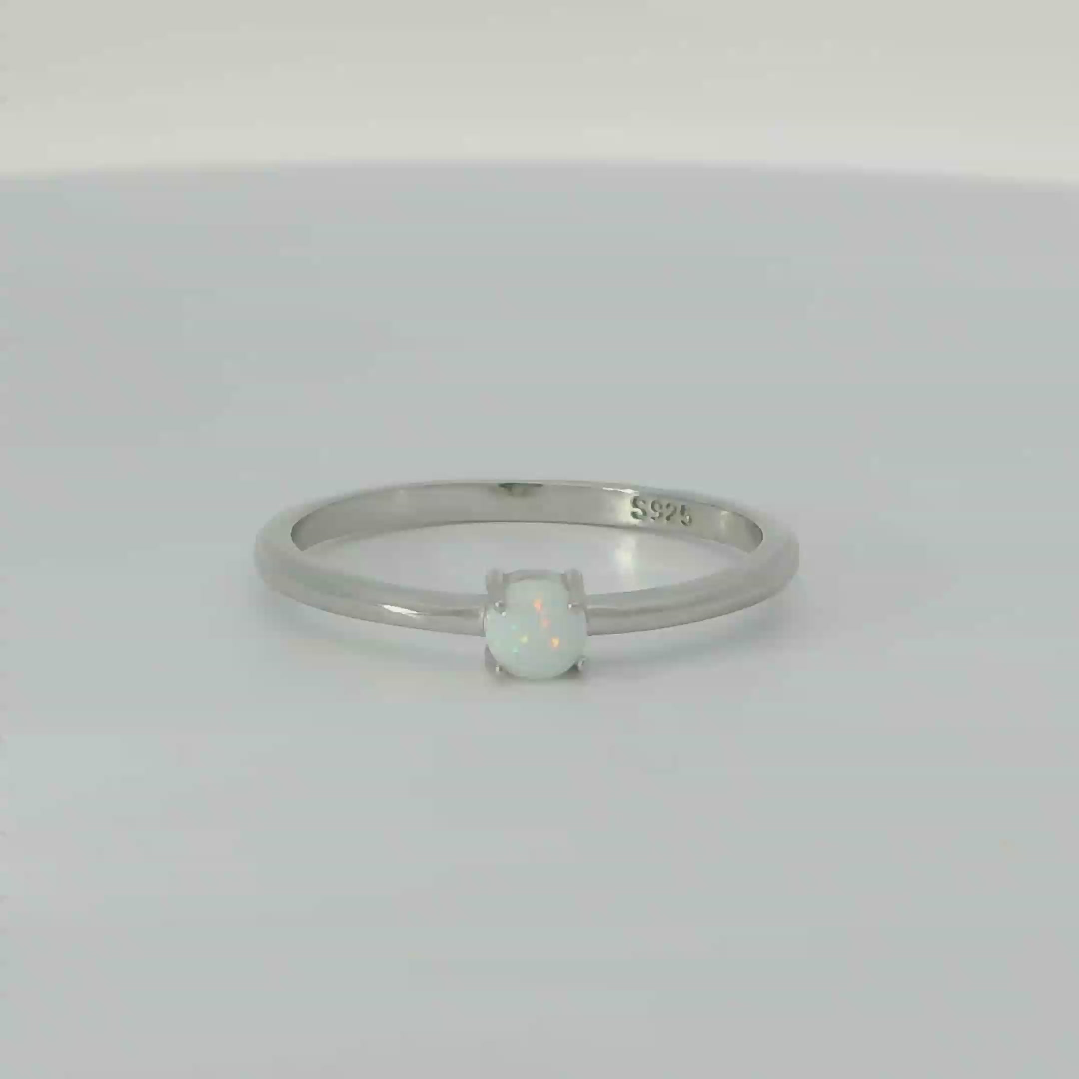 White Lab Opal Sterling Silver Ring