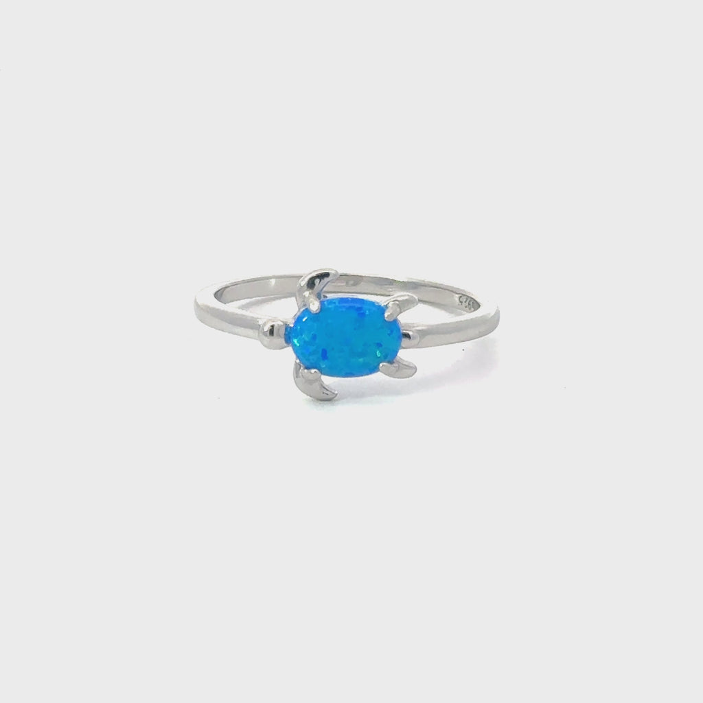 Blue turtle lab opal sterling silver ring