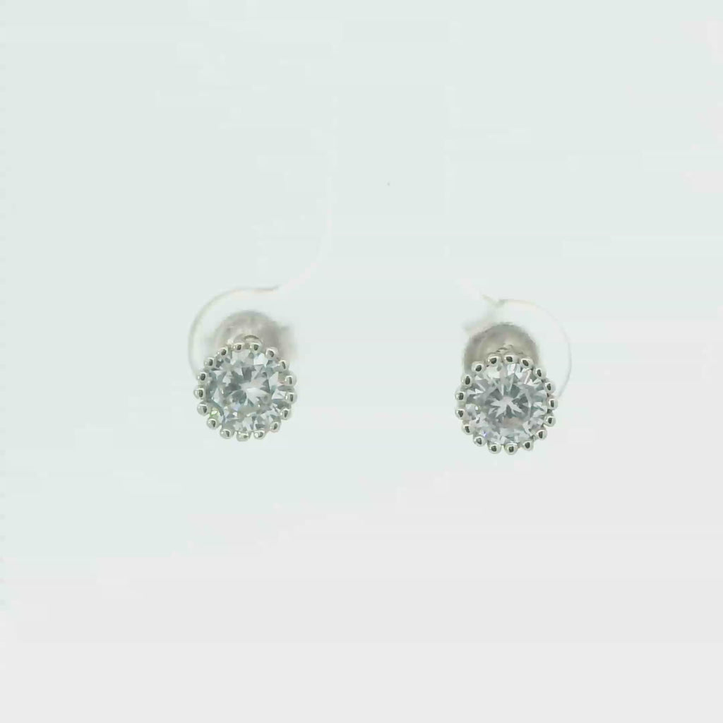WHITE CUBIC ZIRCONIA STERLING SILVER EARRINGS (ROUND)