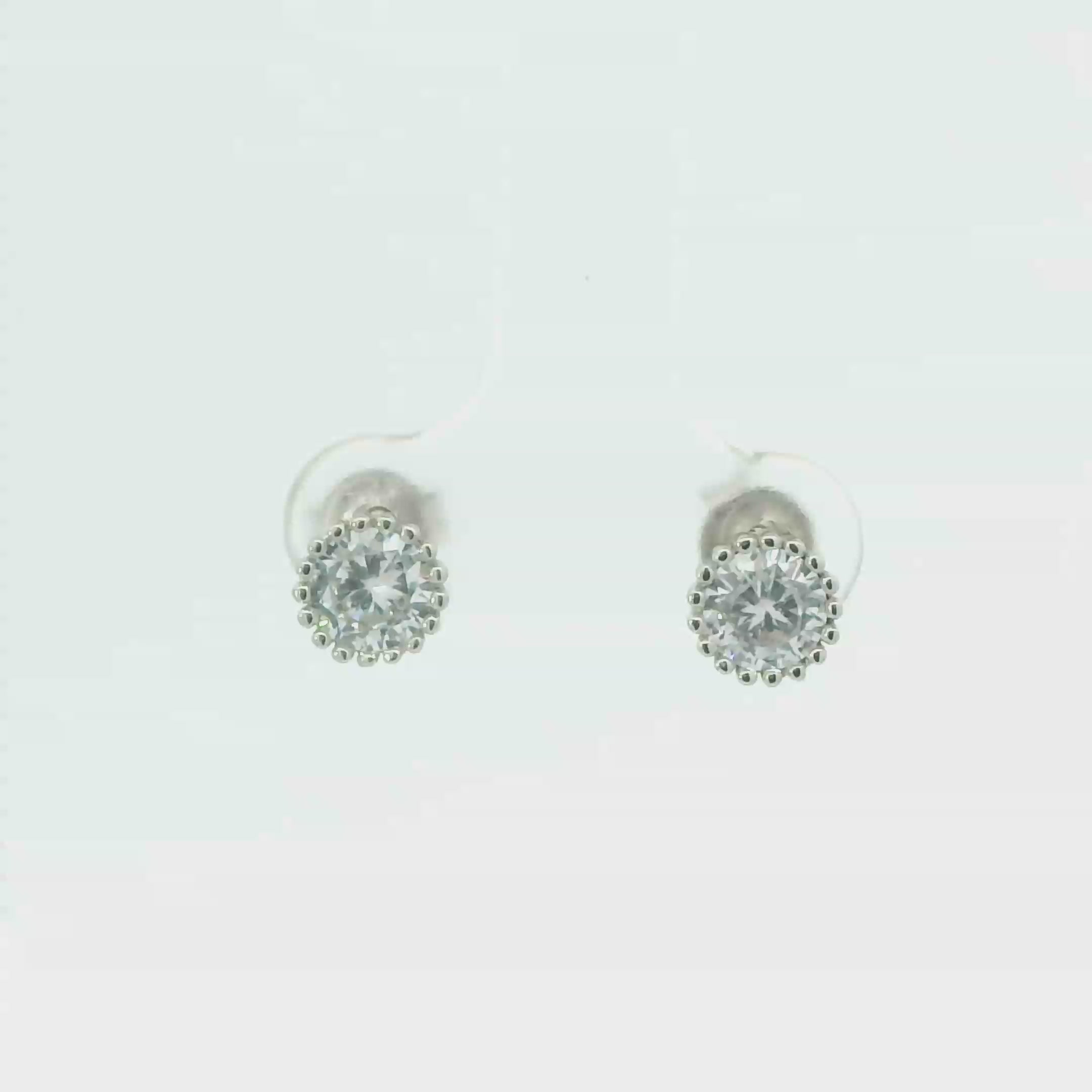 WHITE CUBIC ZIRCONIA STERLING SILVER EARRINGS (ROUND)