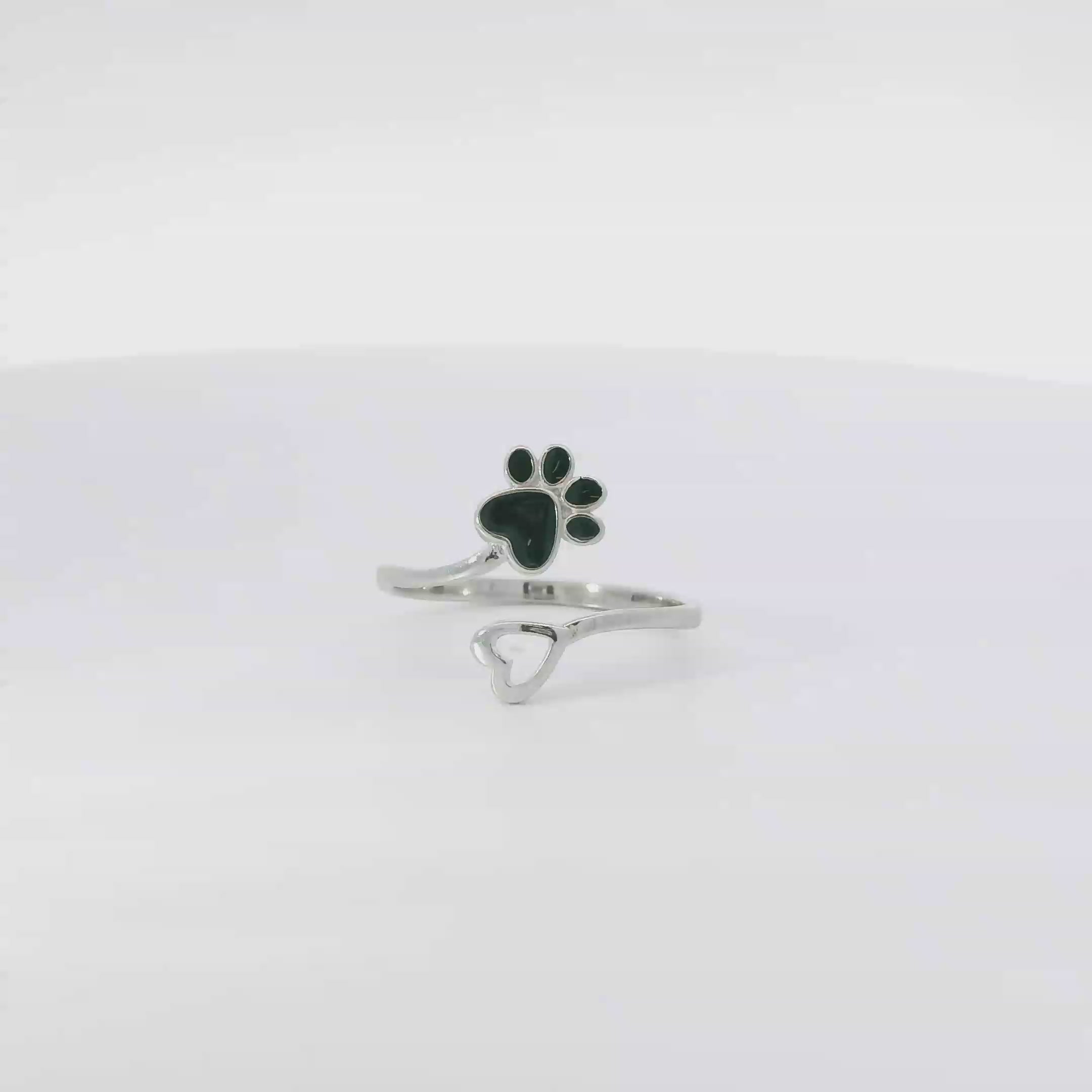 Paw & Heart adjustable sterling silver ring
