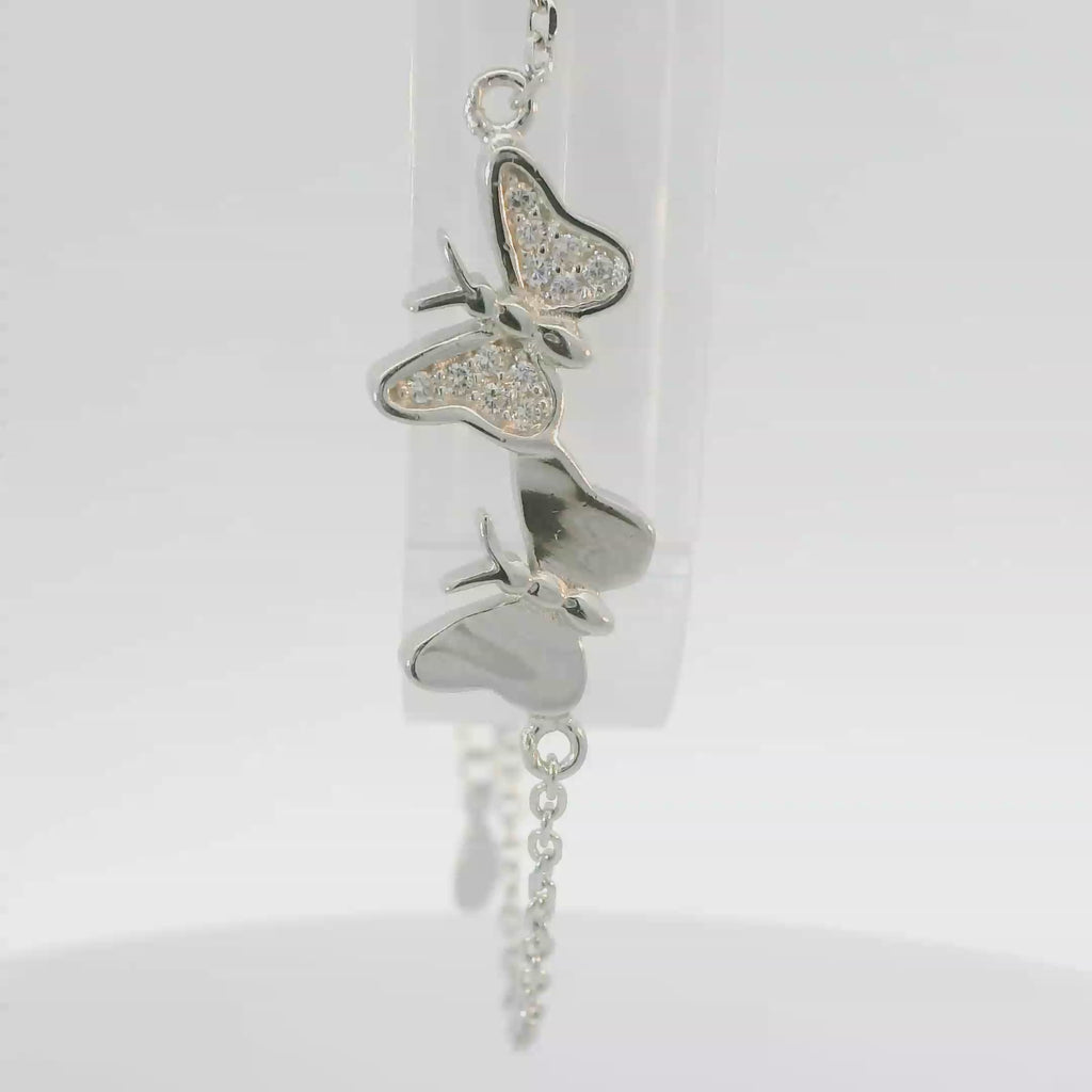 CUBIC ZIRCONIA STERLING SILVER BRACELET (BUTTERFLIES)