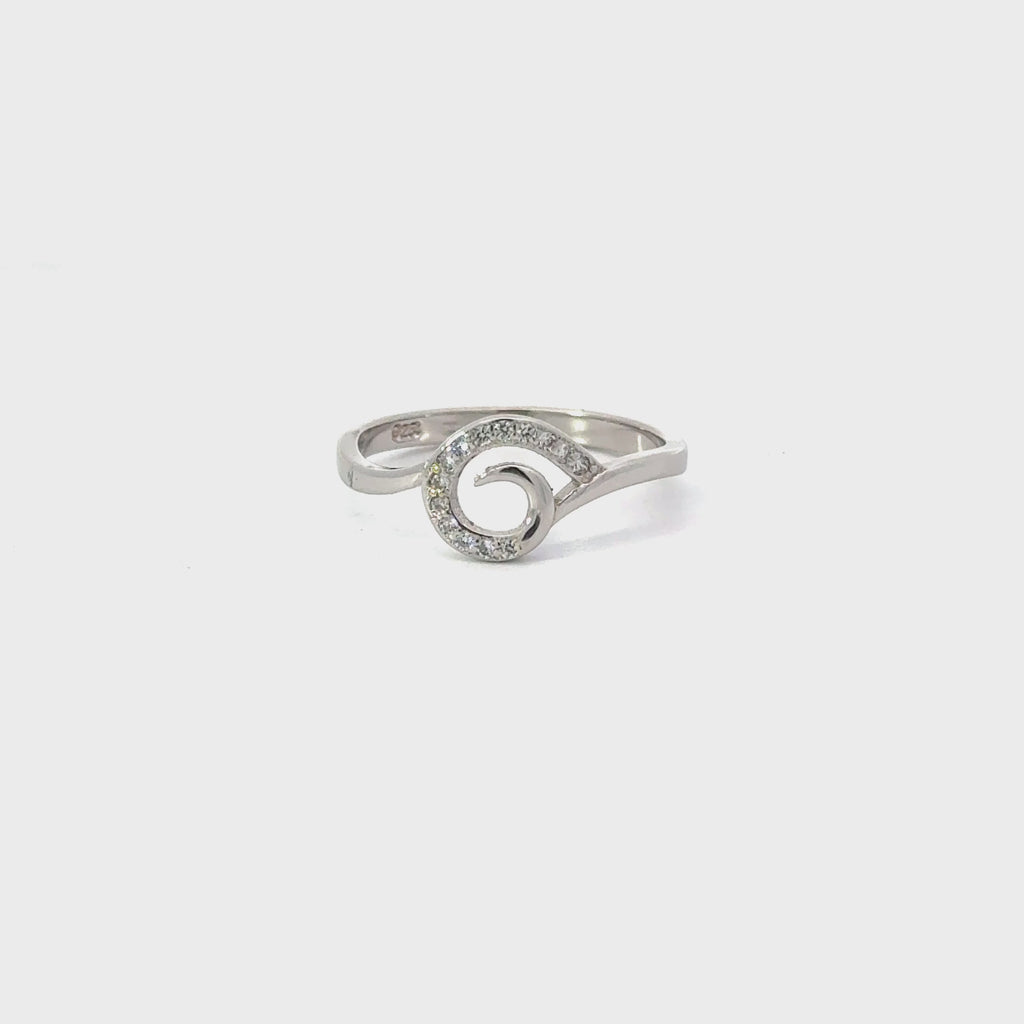 WHITE CUBIC ZIRCONIA STERLING SILVER RING (WAVE)