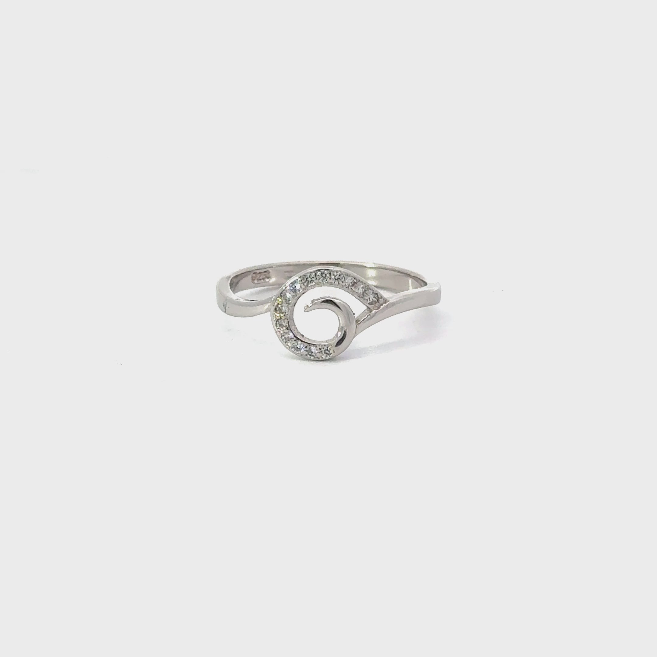 WHITE CUBIC ZIRCONIA STERLING SILVER RING (WAVE)