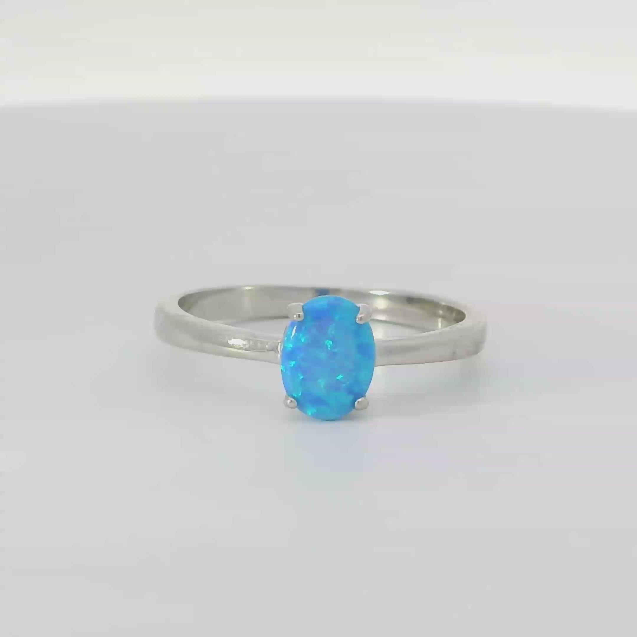Blue lab opal oval 8x6mm sterling silver ring