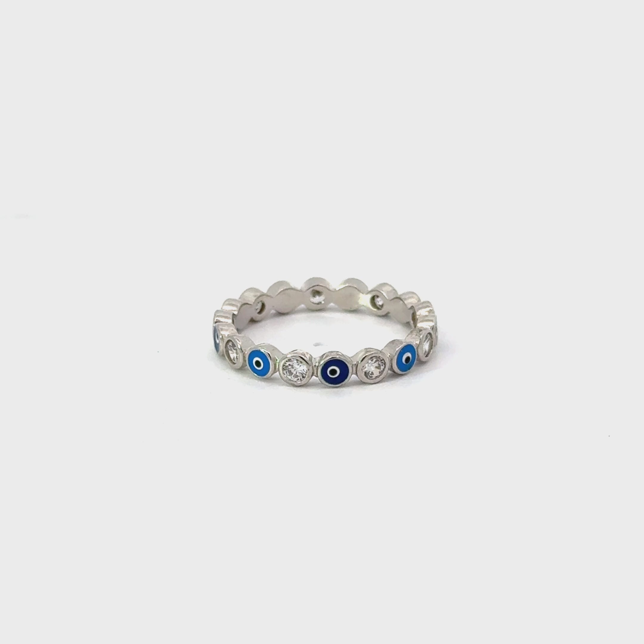 Dark And Light Blue Evil Eye Ring With Cubic Zirconia