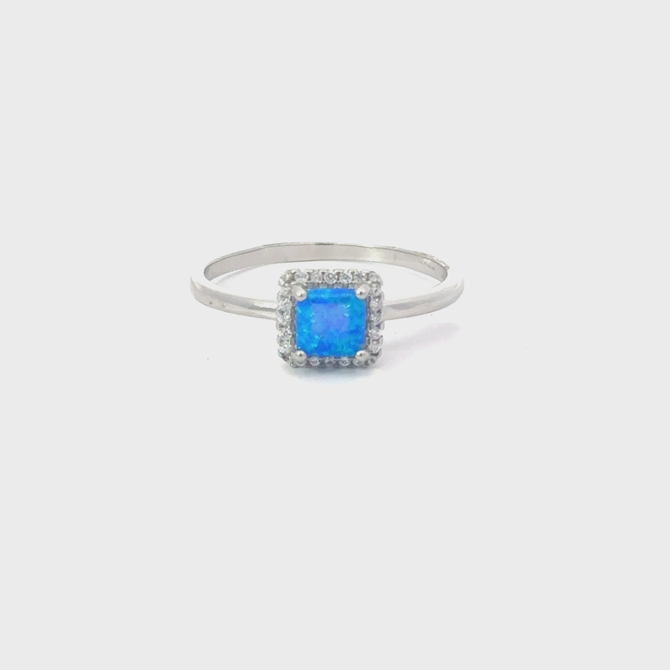 BLUE LAB OPAL STERLING SILVER RING (PRINCESS)