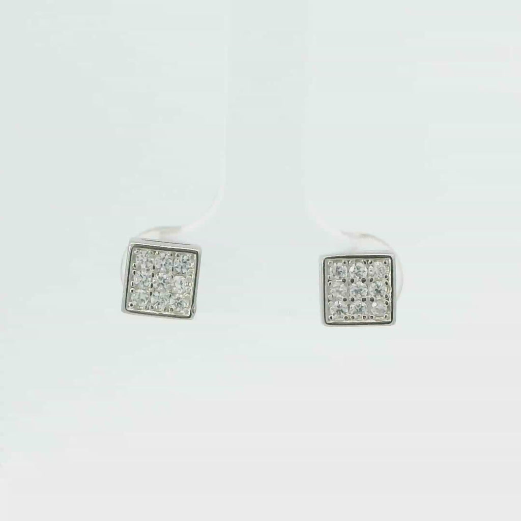 WHITE CUBIC ZIRCONIA STERLING SILVER EARRINGS (PRINCESS)