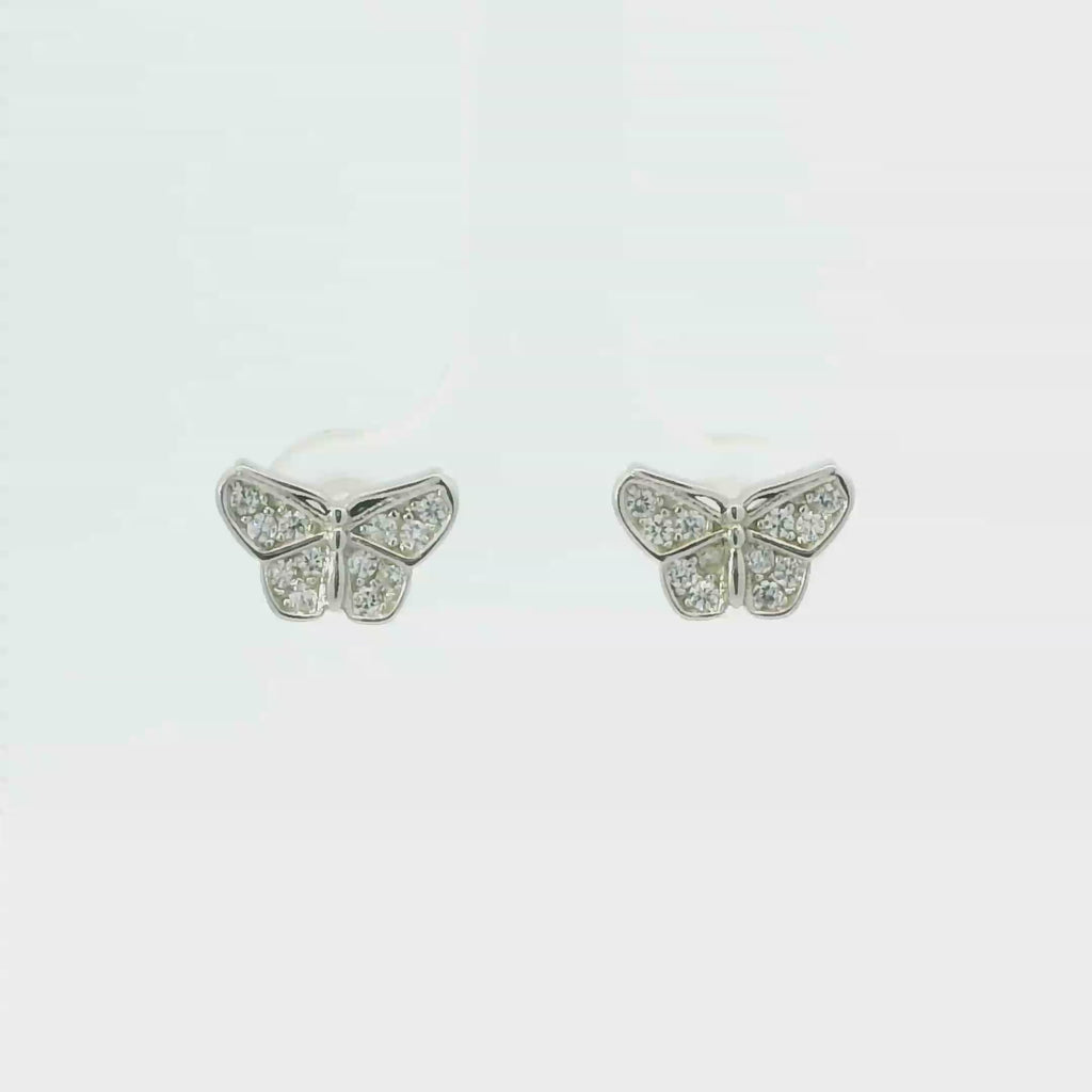 WHITE CUBIC ZIRCONIA STERLING SILVER EARRINGS (BUTTERFLY)
