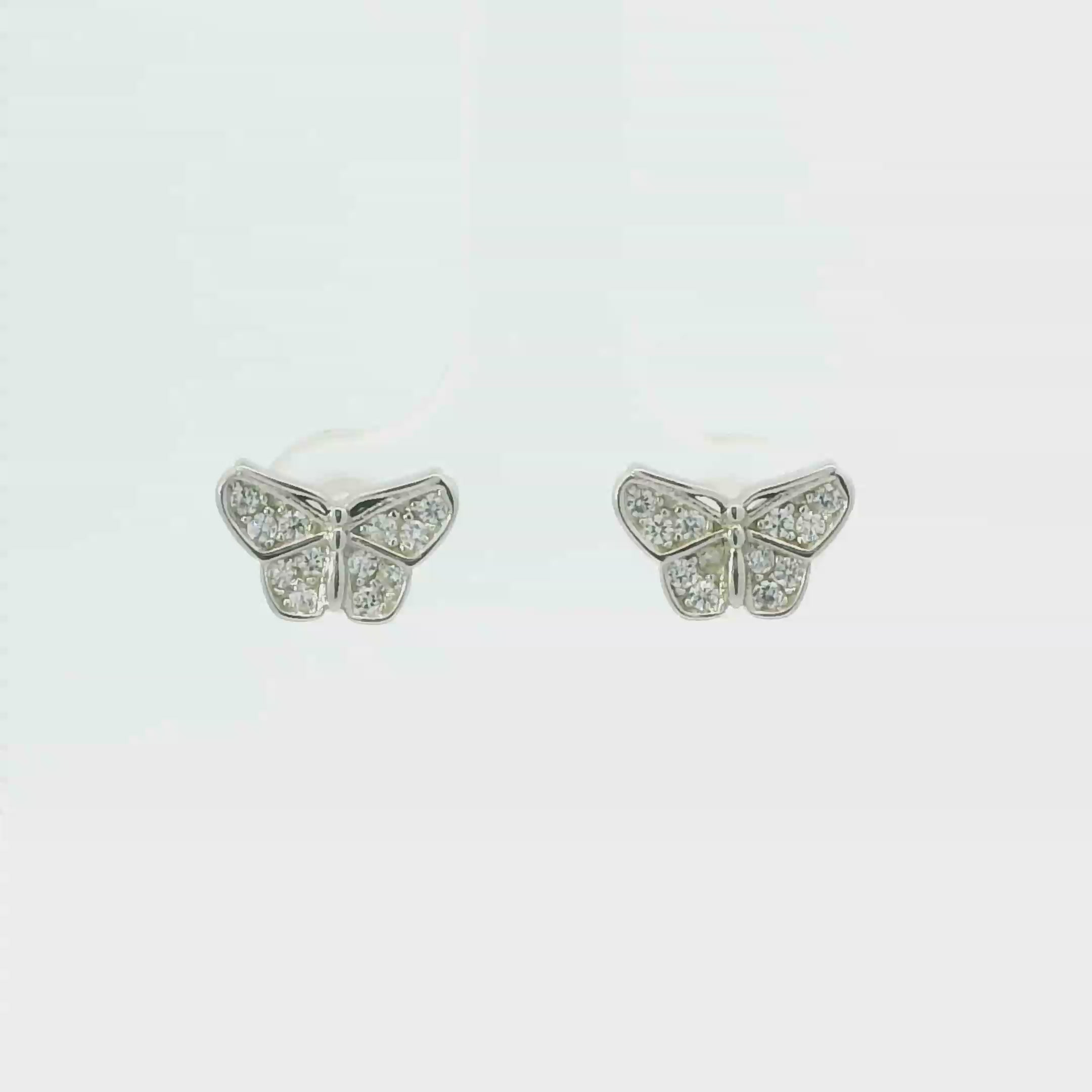 WHITE CUBIC ZIRCONIA STERLING SILVER EARRINGS (BUTTERFLY)