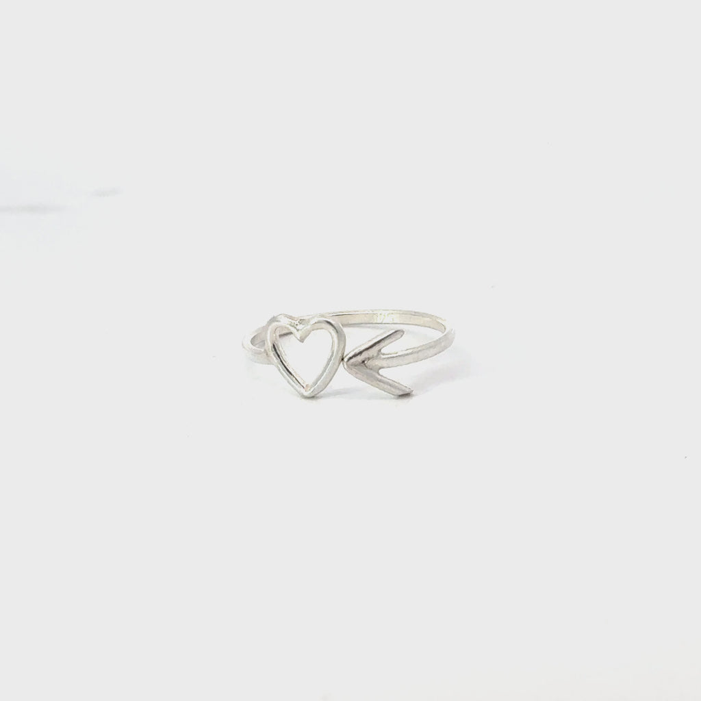 Heart and arrow sterling silver ring