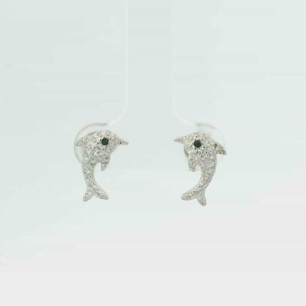 WHITE CUBIC ZIRCONIA STERLING SILVER EARRINGS (DOLPHIN)