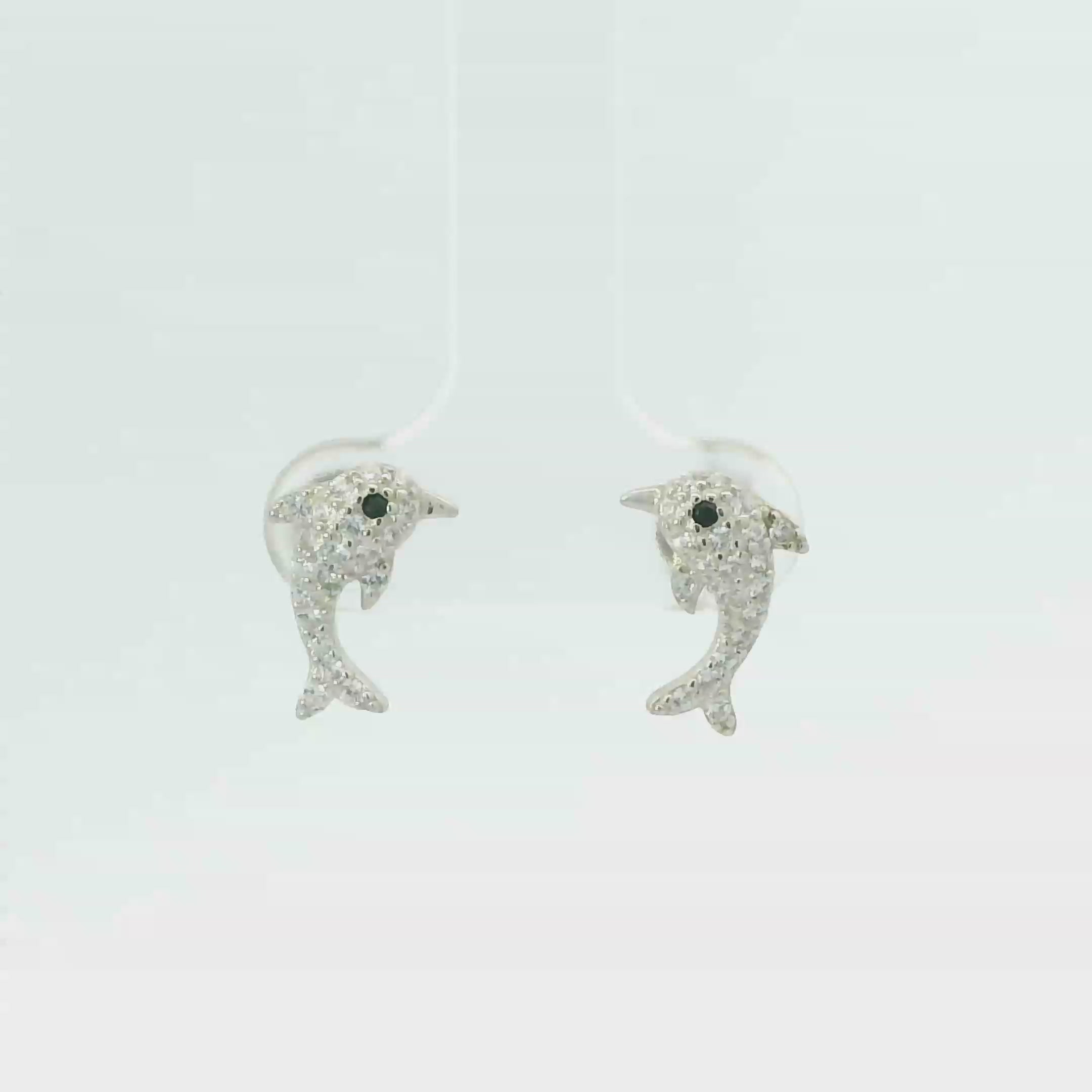 WHITE CUBIC ZIRCONIA STERLING SILVER EARRINGS (DOLPHIN)