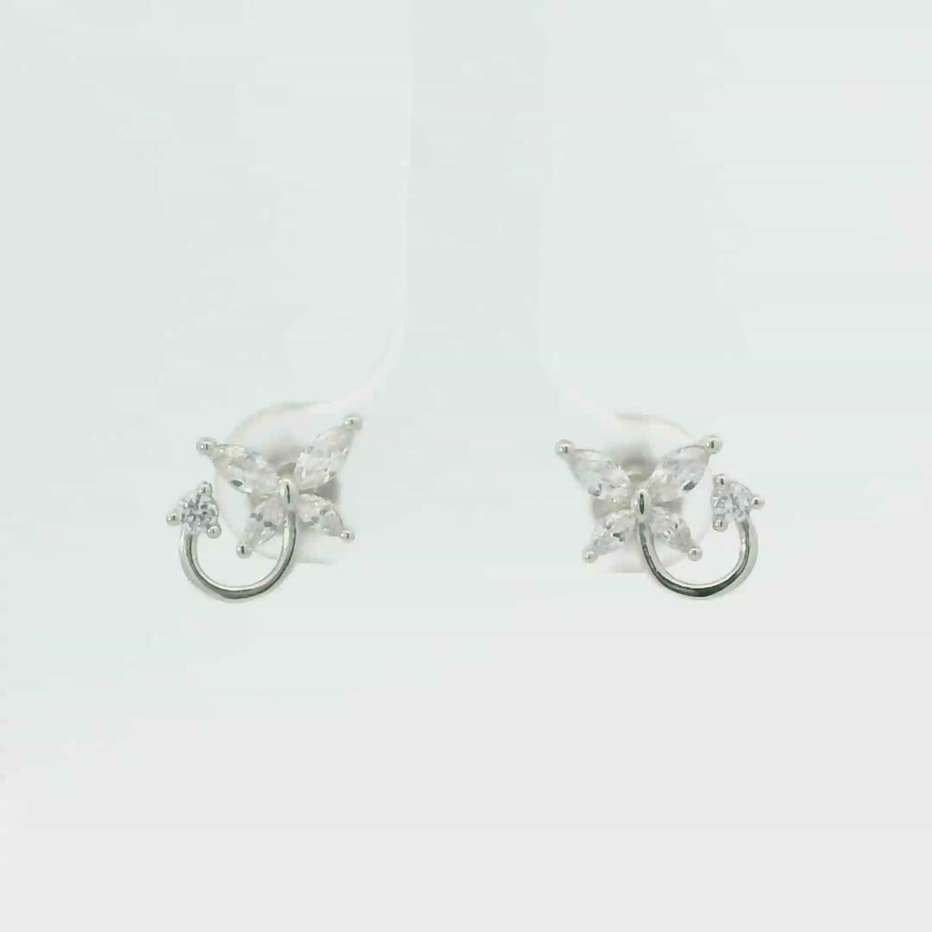 WHITE CUBIC ZIRCONIA STERLING SILVER BUTTERFLY EARRINGS FULI-E3061