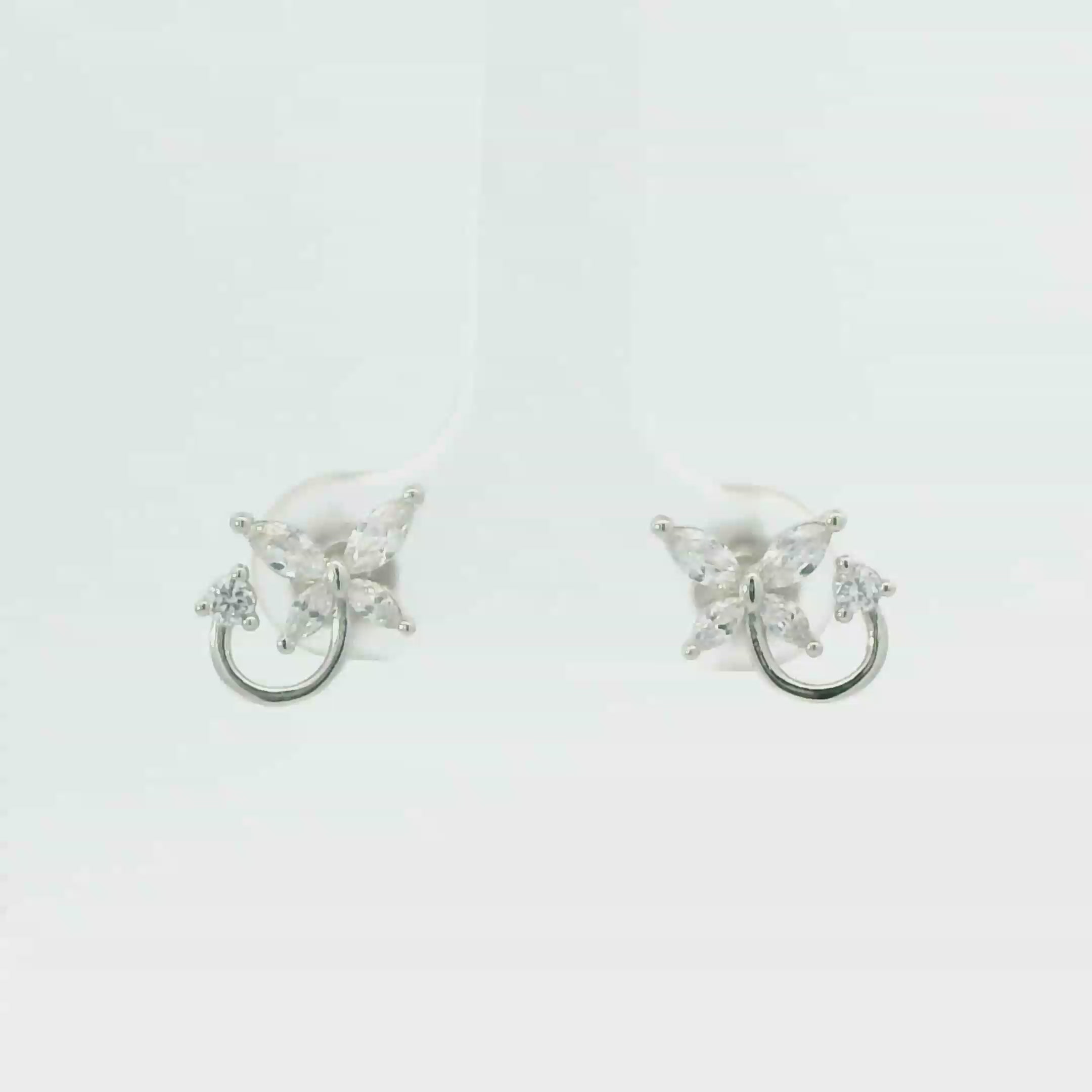 WHITE CUBIC ZIRCONIA STERLING SILVER BUTTERFLY EARRINGS FULI-E3061