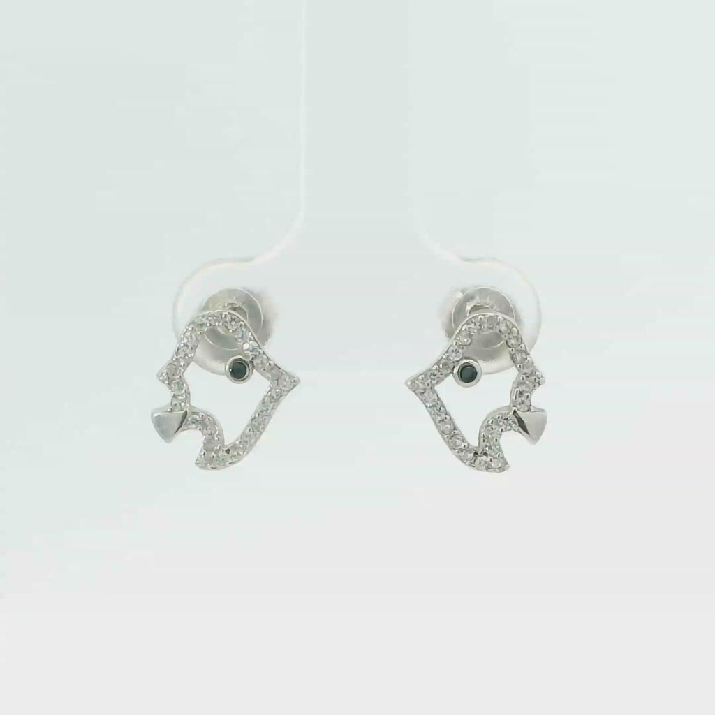 WHITE CUBIC ZIRCONIA STERLING SILVER EARRINGS (FISH)
