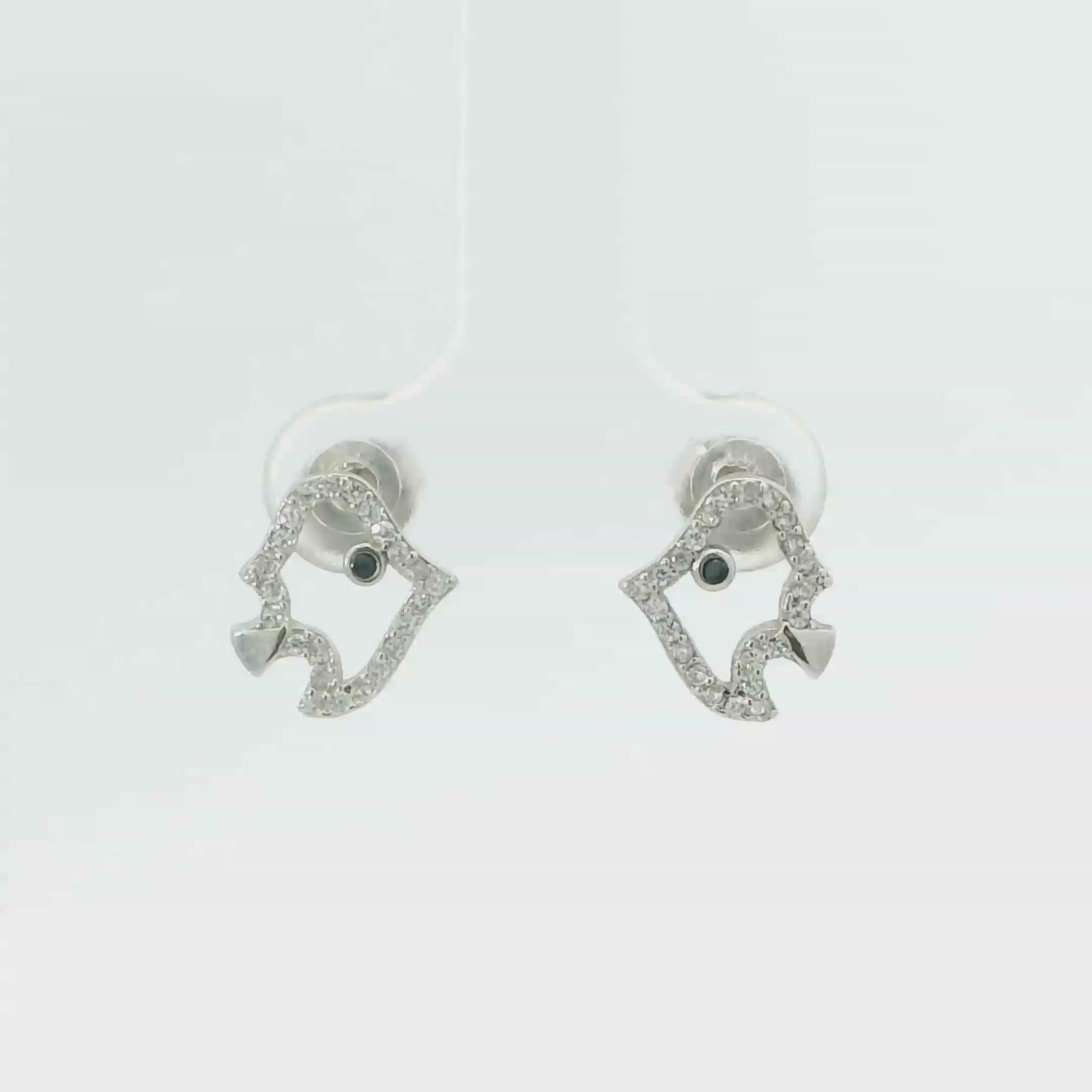 WHITE CUBIC ZIRCONIA STERLING SILVER EARRINGS (FISH)