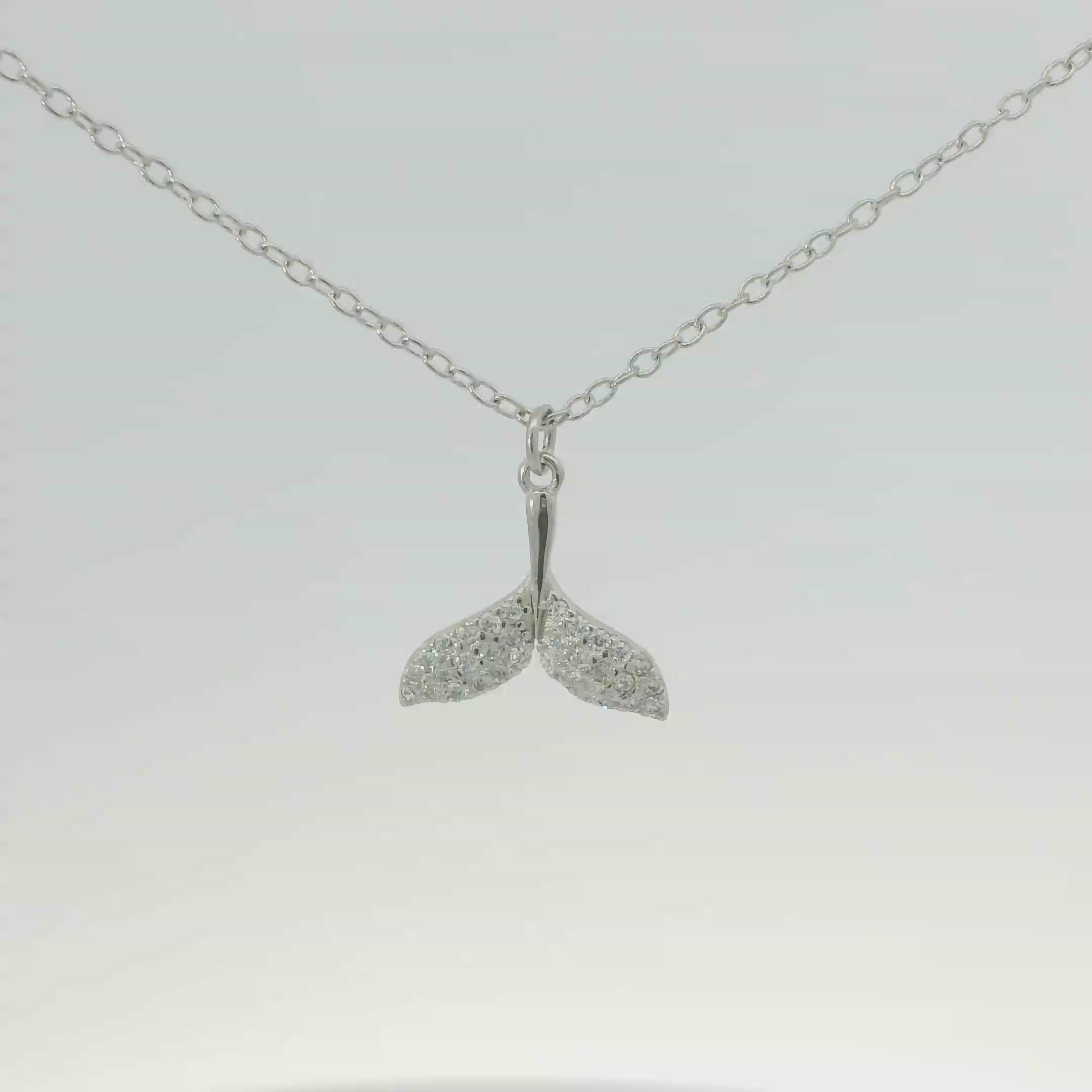 CUBIC ZIRCONIA STERLING SILVER NECKLACE (WHALE TAIL)