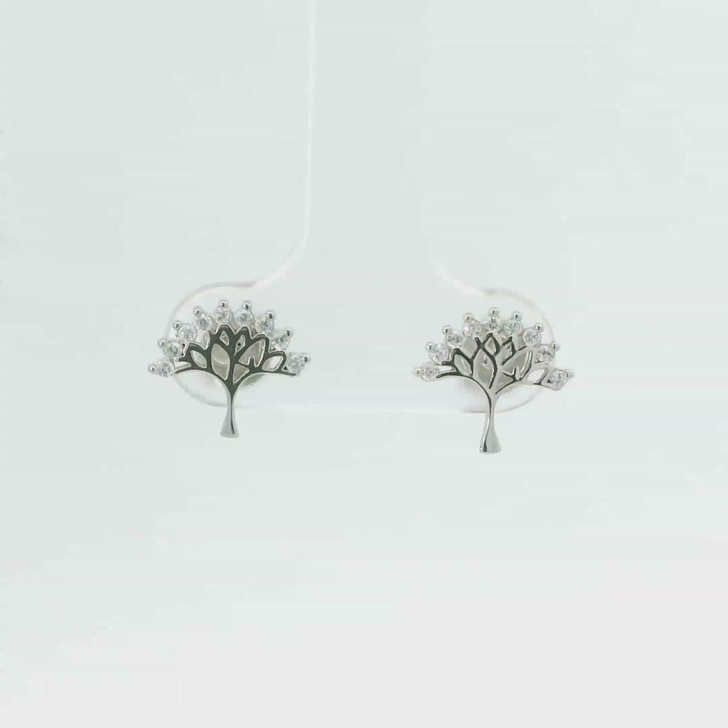 WHITE CUBIC ZIRCONIA STERLING SILVER EARRINGS (TREE OF LIFE)