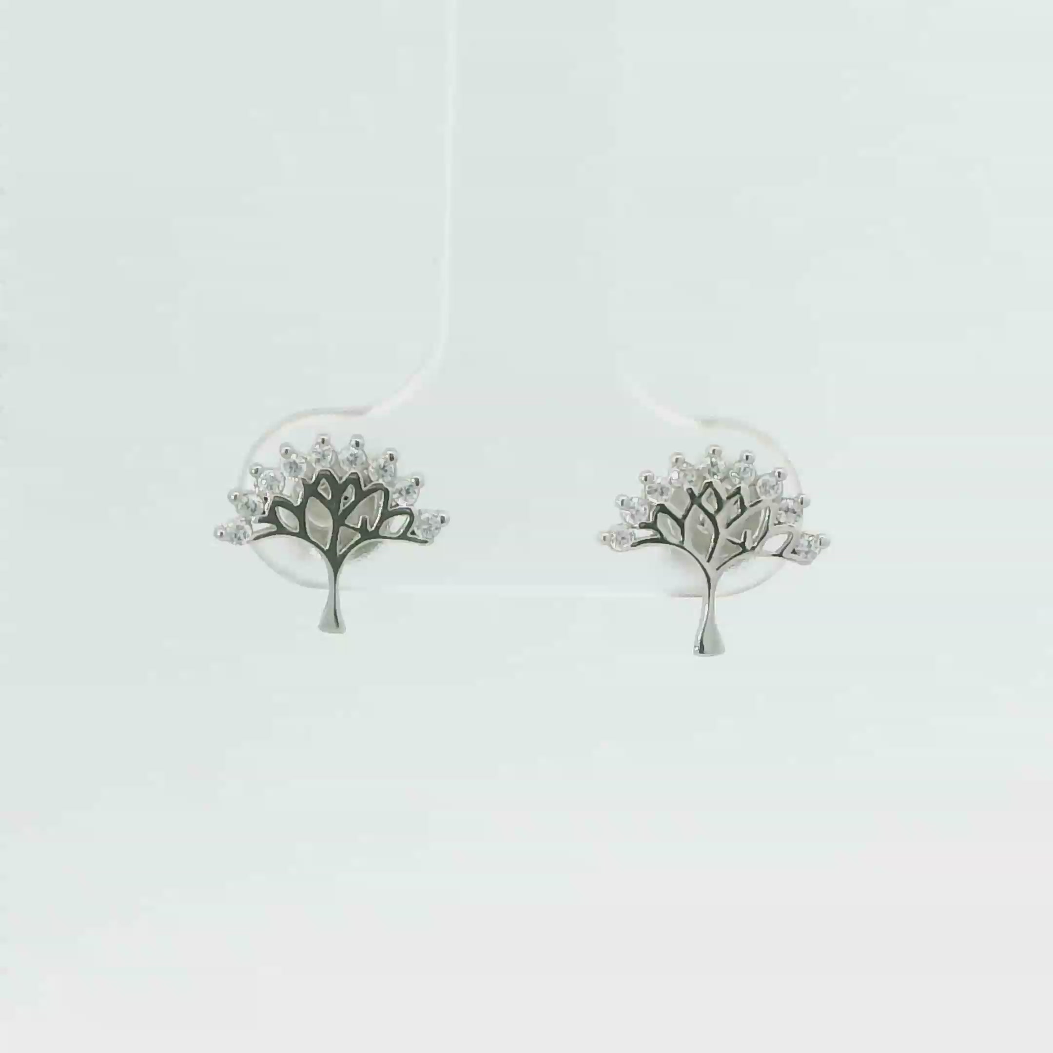 WHITE CUBIC ZIRCONIA STERLING SILVER EARRINGS (TREE OF LIFE)