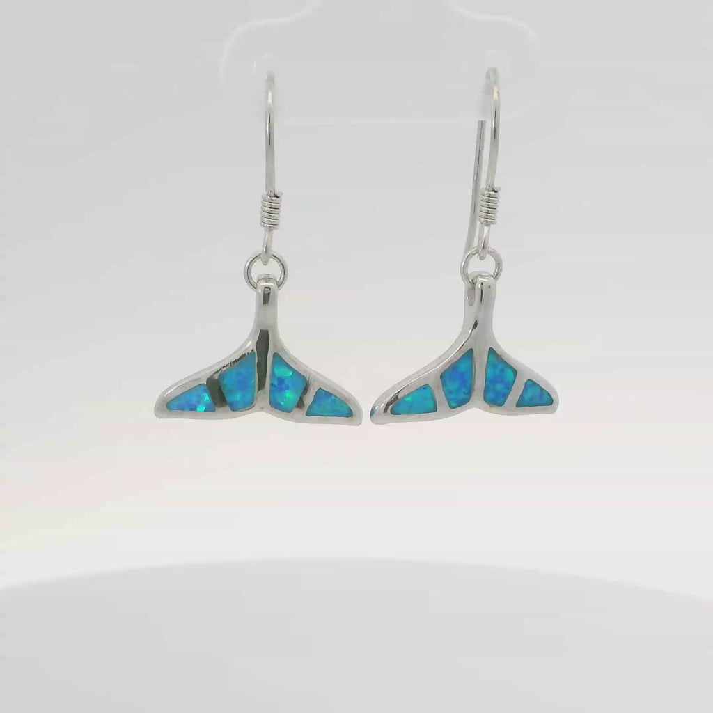 BLUE WHALE TAIL OPAL STERLING SILVER EARRINGS