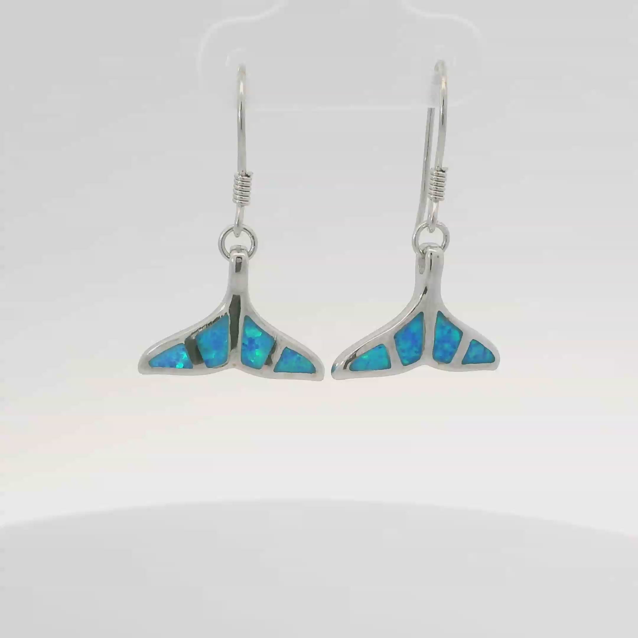 BLUE WHALE TAIL OPAL STERLING SILVER EARRINGS