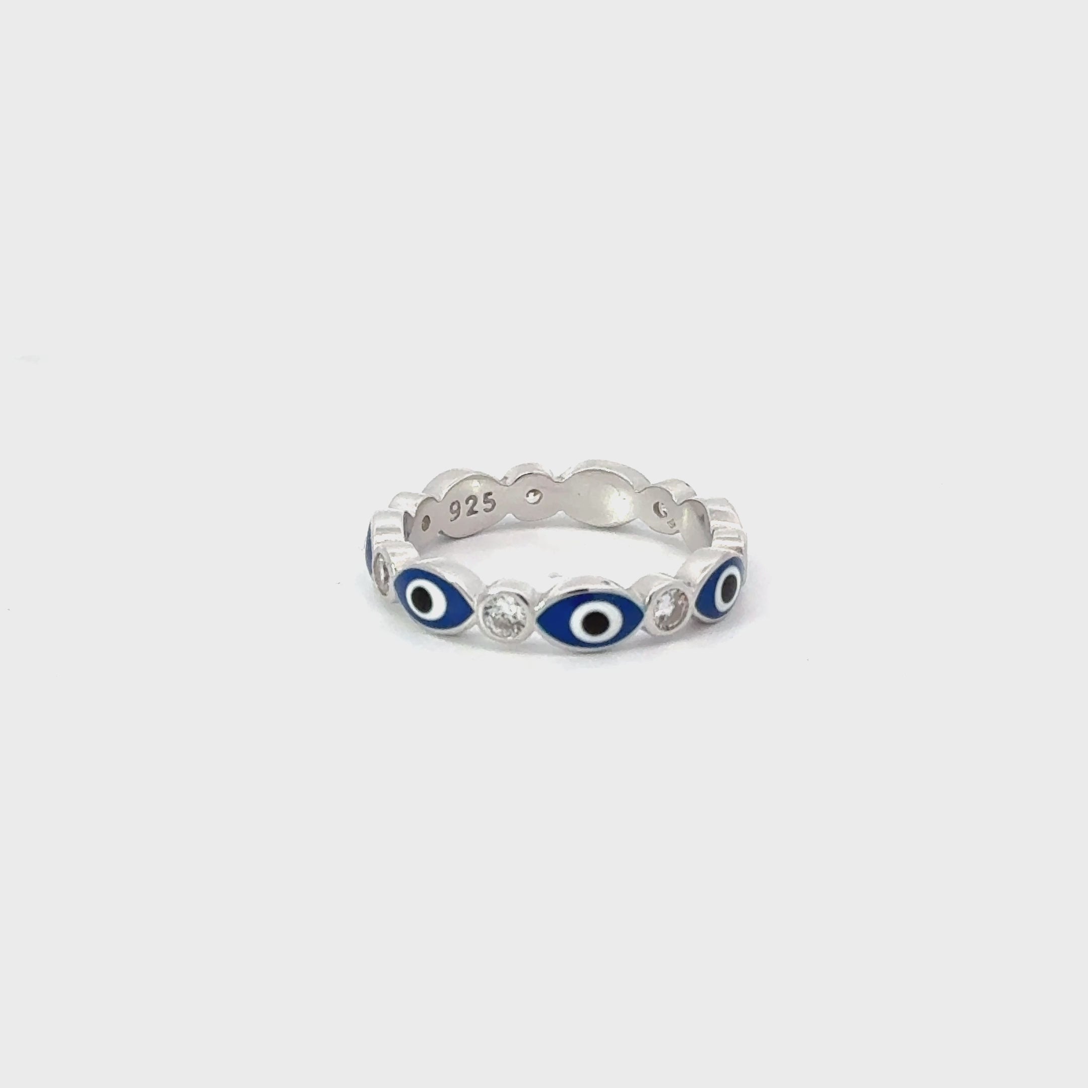 Dark Blue Evil Eye Ring With Cubic Zirconia