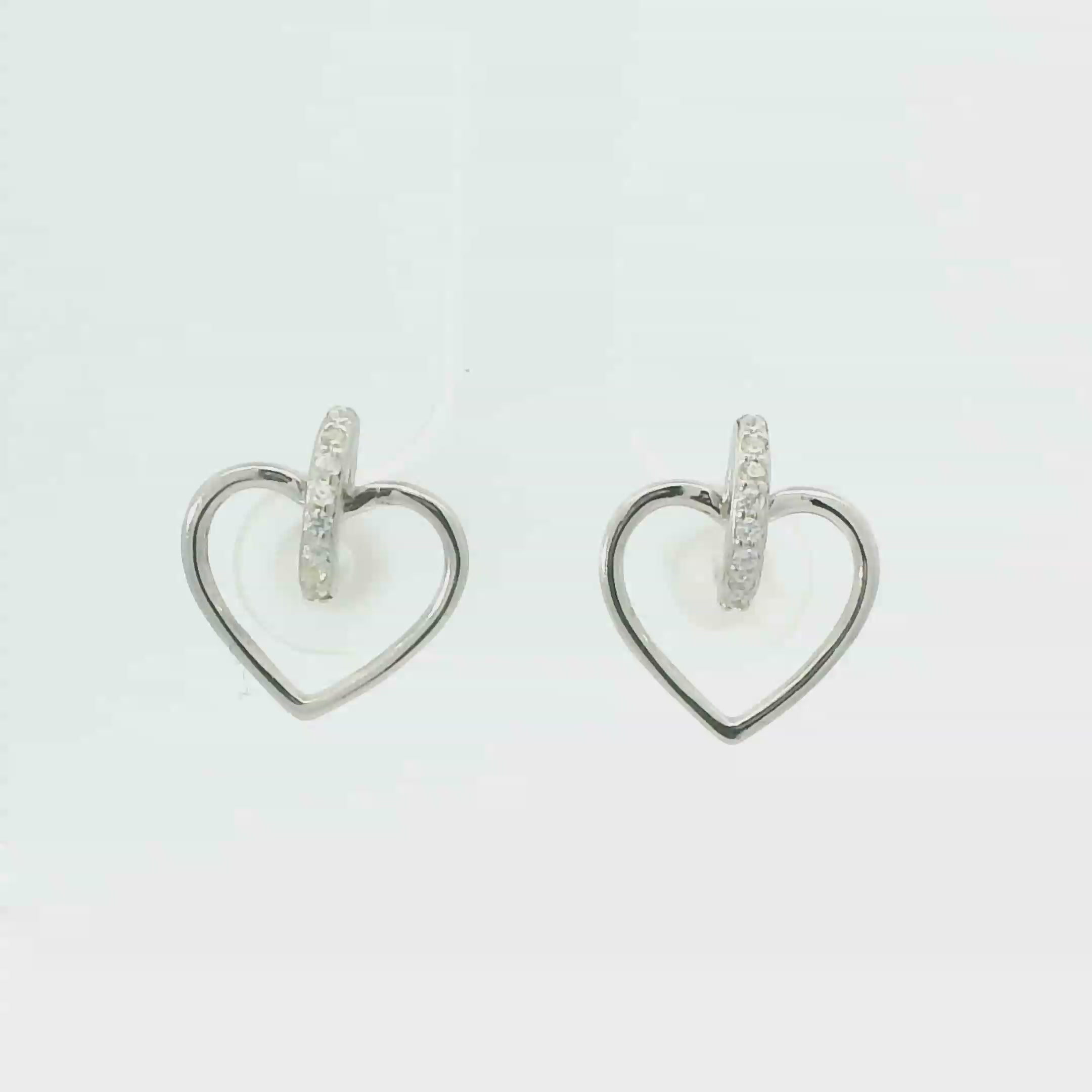 WHITE CUBIC ZIRCONIA STERLING SILVER EARRINGS (HEART)