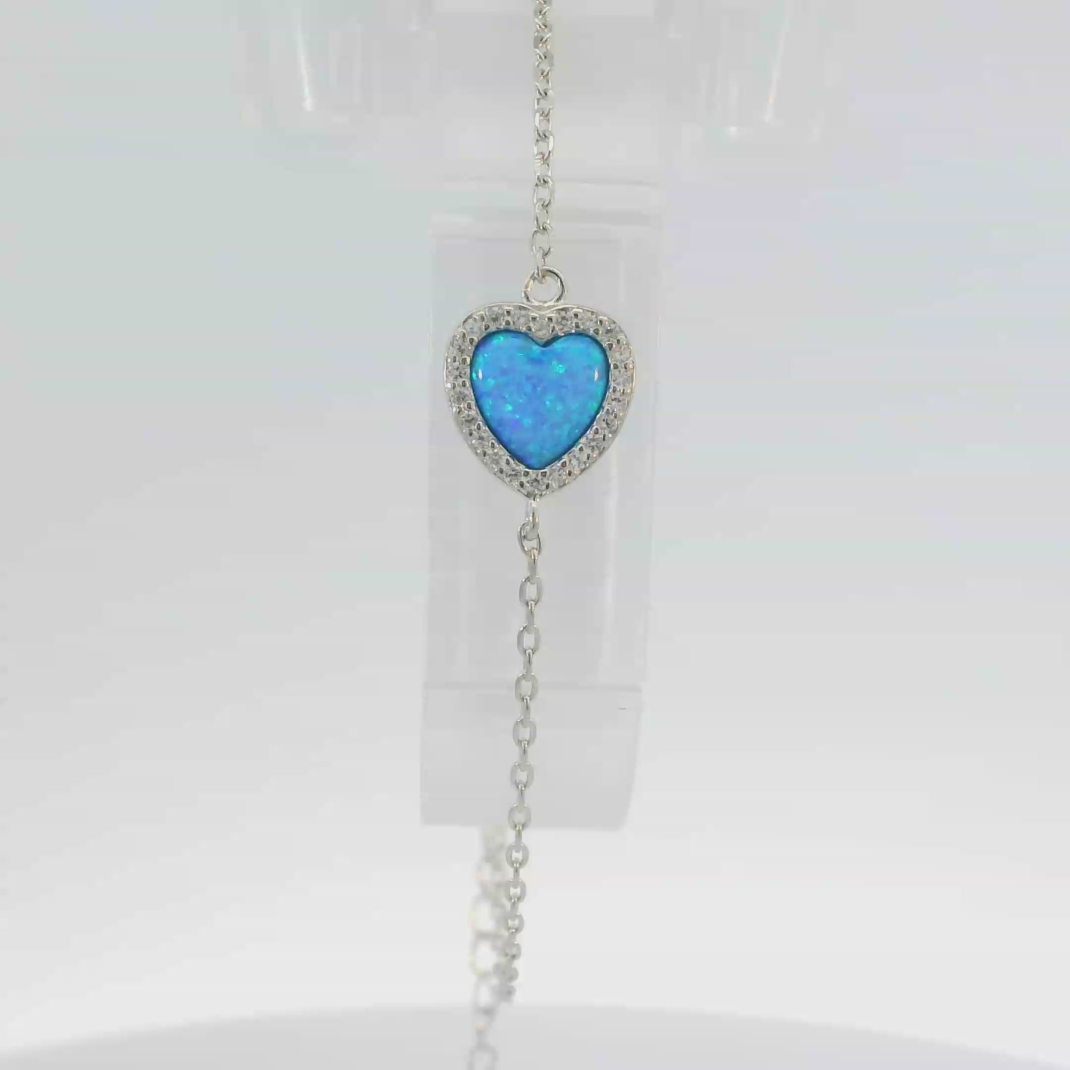 Sterling silver lab opal bracelet (heart)