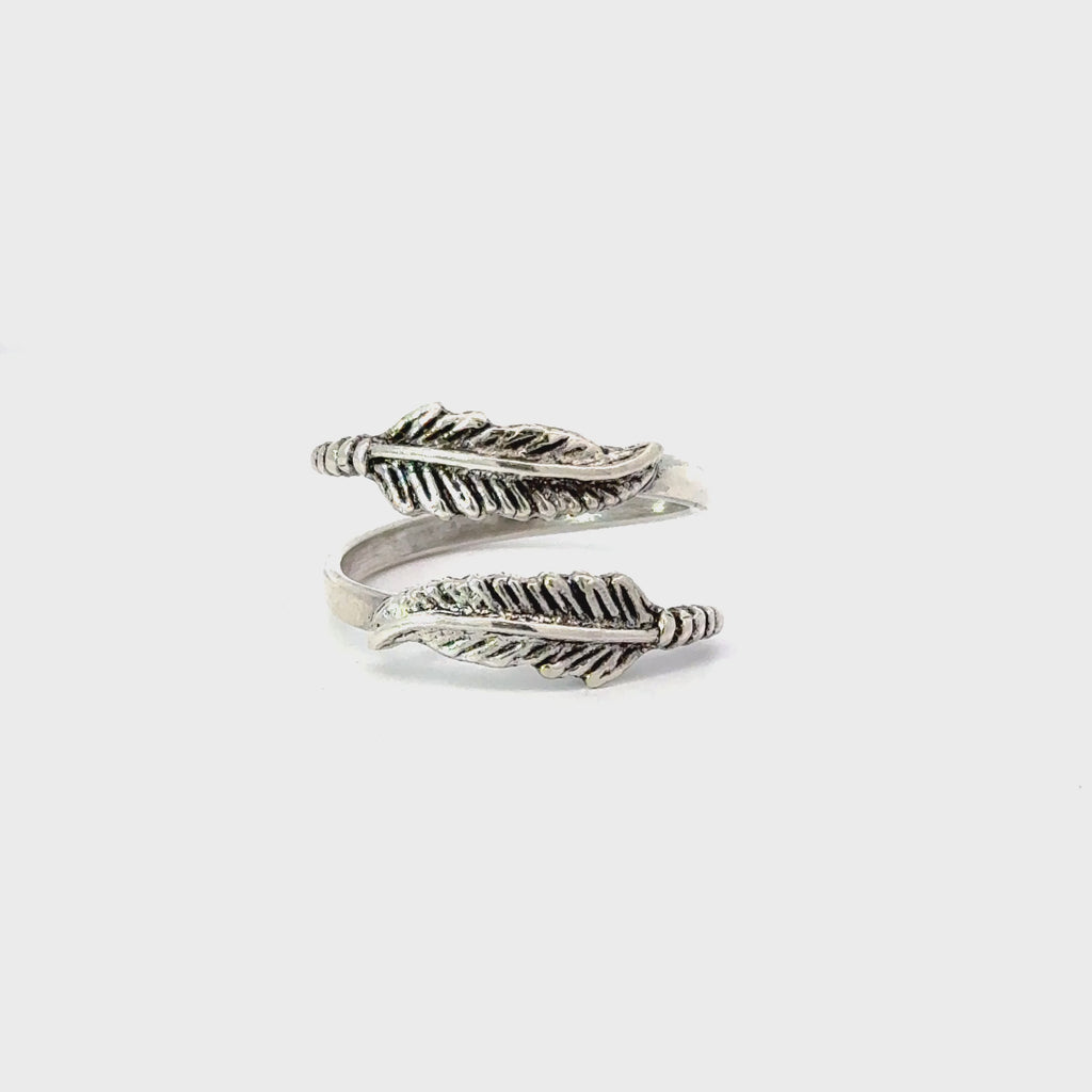 Sterling silver double feather ring