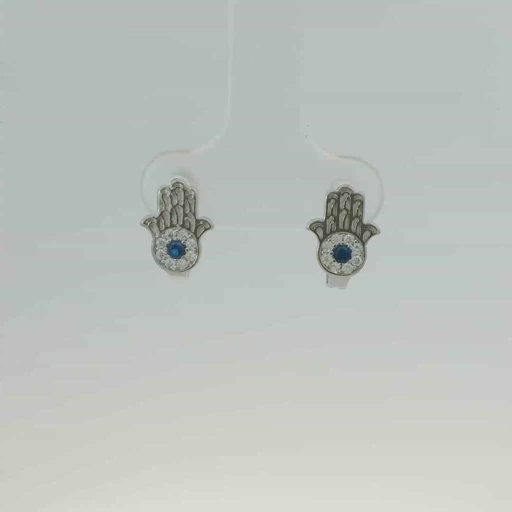 CUBIC ZIRCONIA STERLING SILVER EARRINGS (HAMSA HAND)