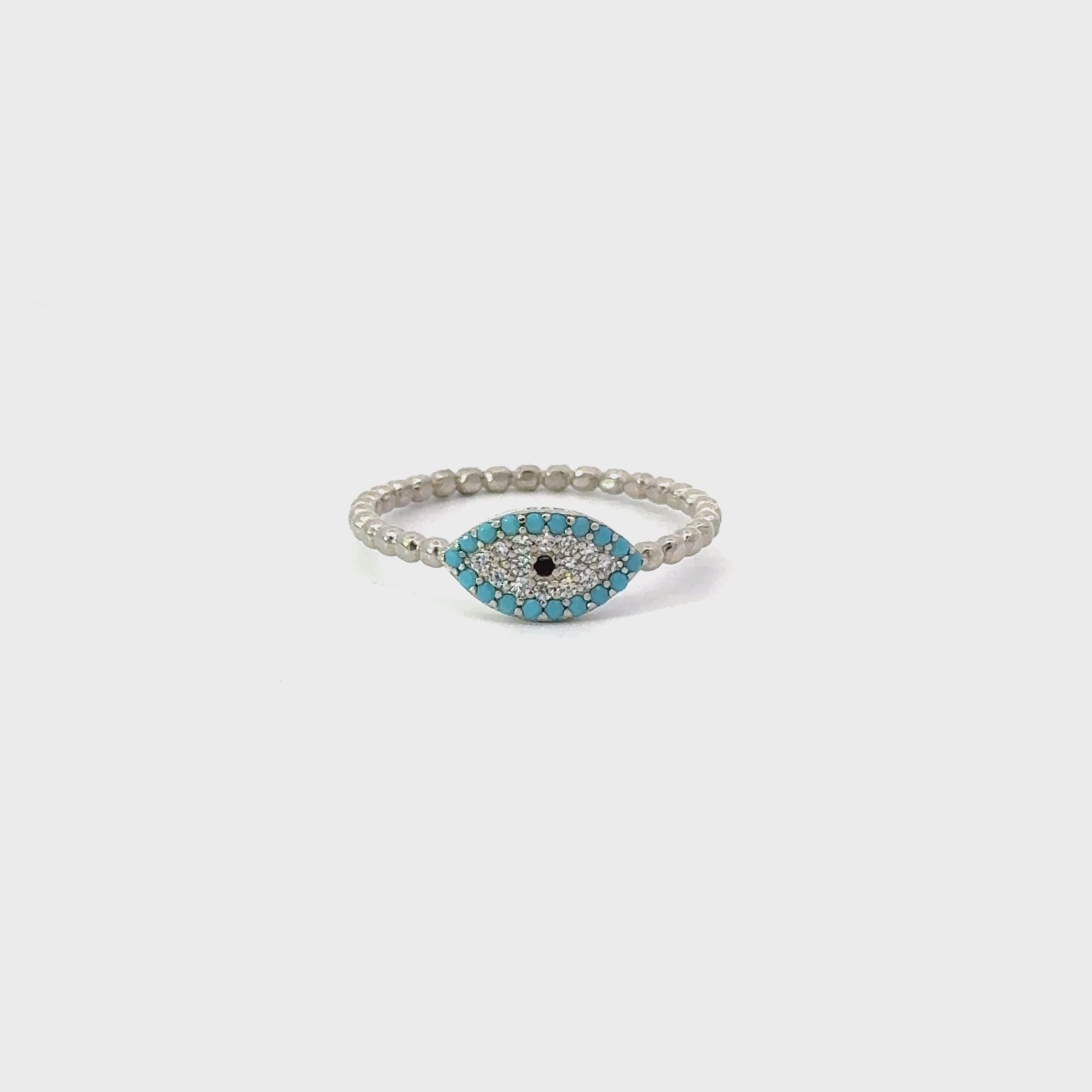 Turquoise Evil Eye Ring With Cubic Zirconia