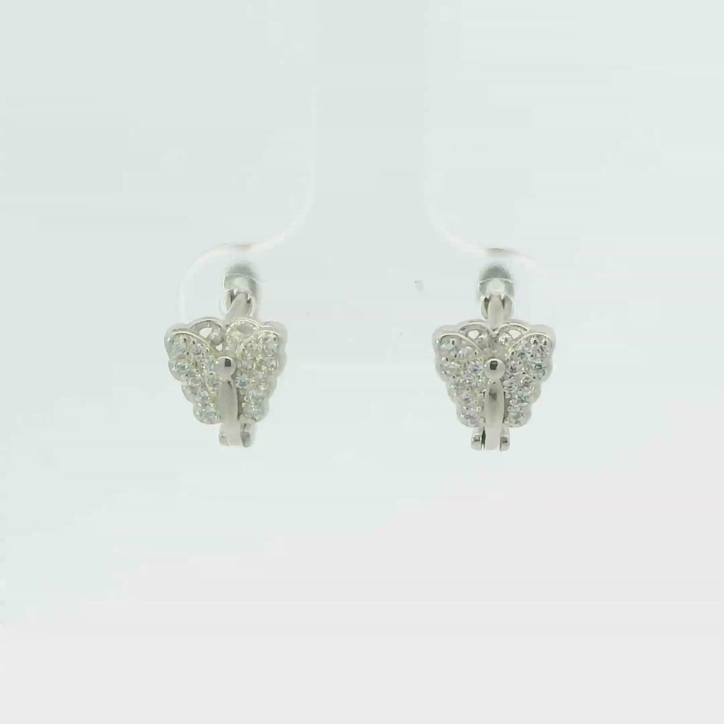 WHITE CUBIC ZIRCONIA STERLING SILVER EARRINGS  (BUTTERFLY)