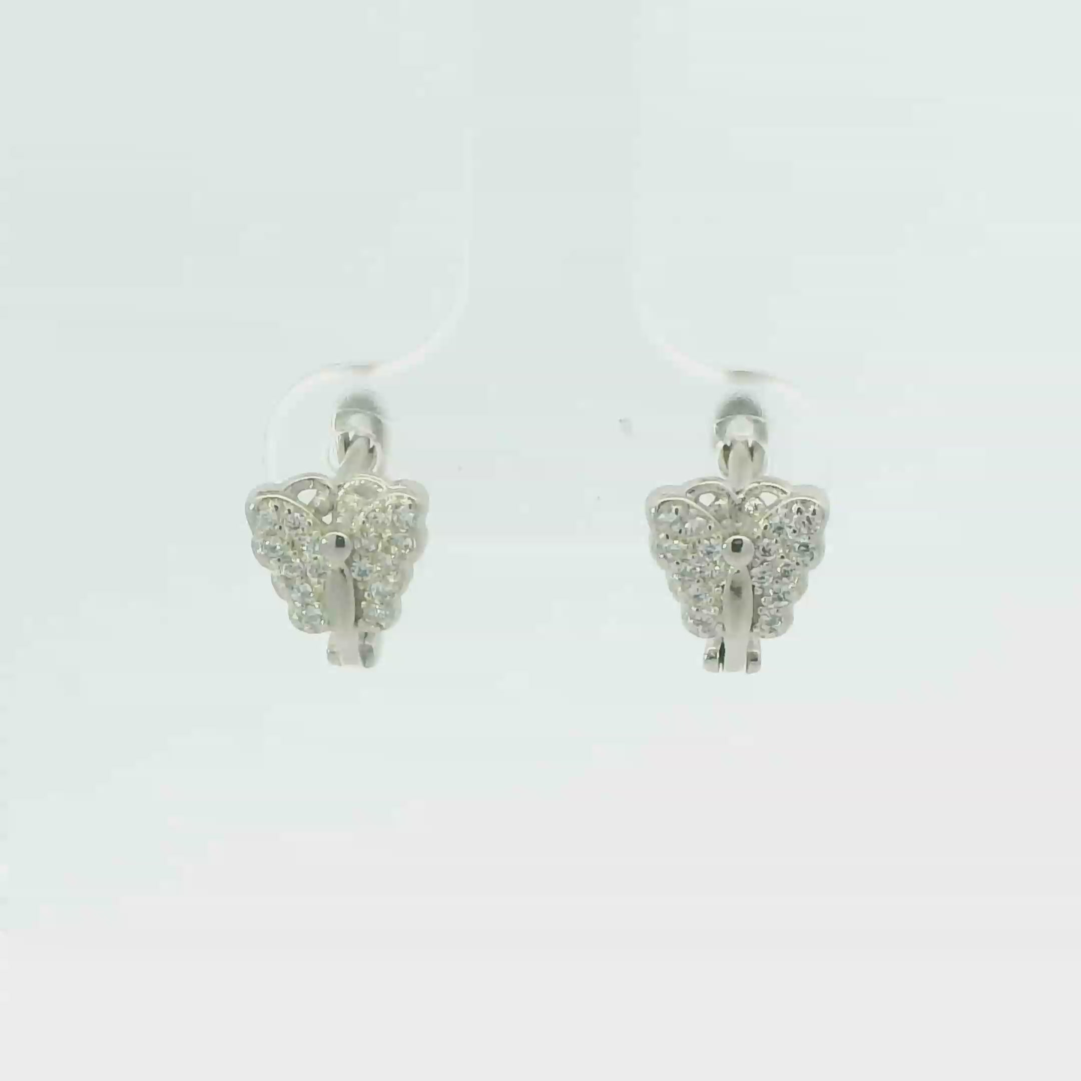 WHITE CUBIC ZIRCONIA STERLING SILVER EARRINGS  (BUTTERFLY)