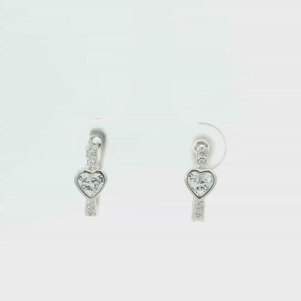 WHITE CUBIC ZIRCONIA STERLING SILVER EARRINGS (HEART)