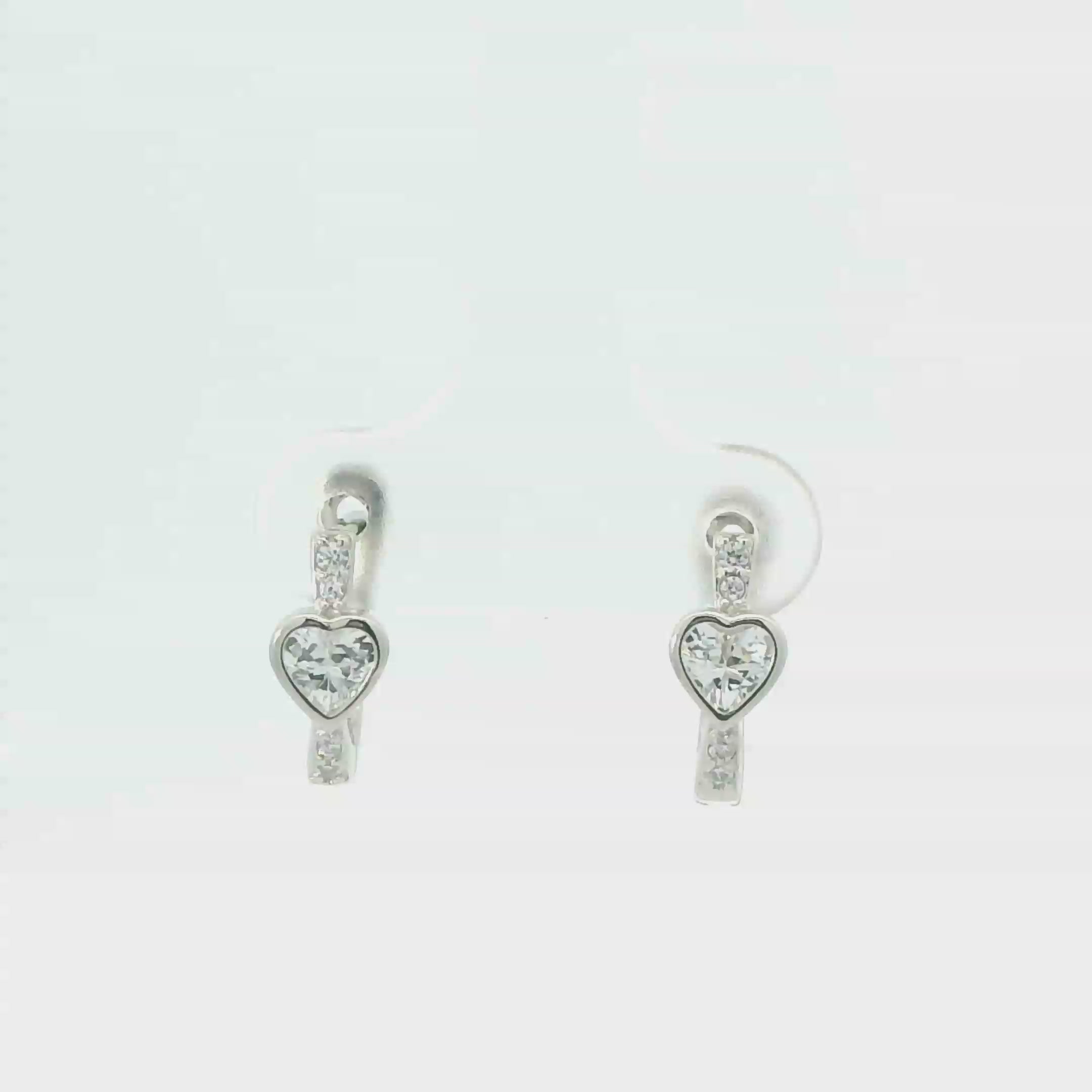 WHITE CUBIC ZIRCONIA STERLING SILVER EARRINGS (HEART)