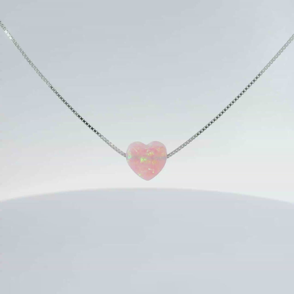 Sterling silver lab opal necklace (heart)
