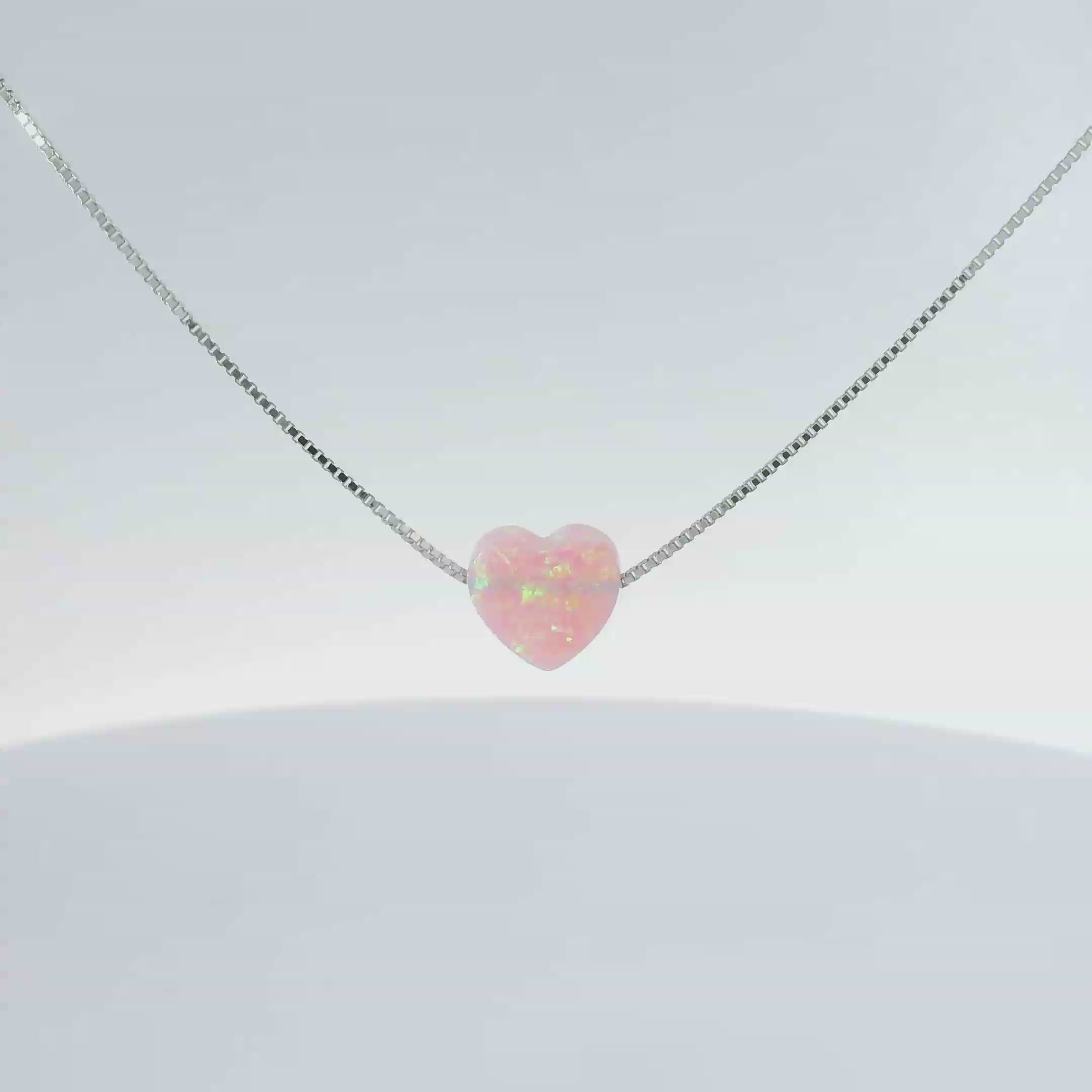 Sterling silver lab opal necklace (heart)